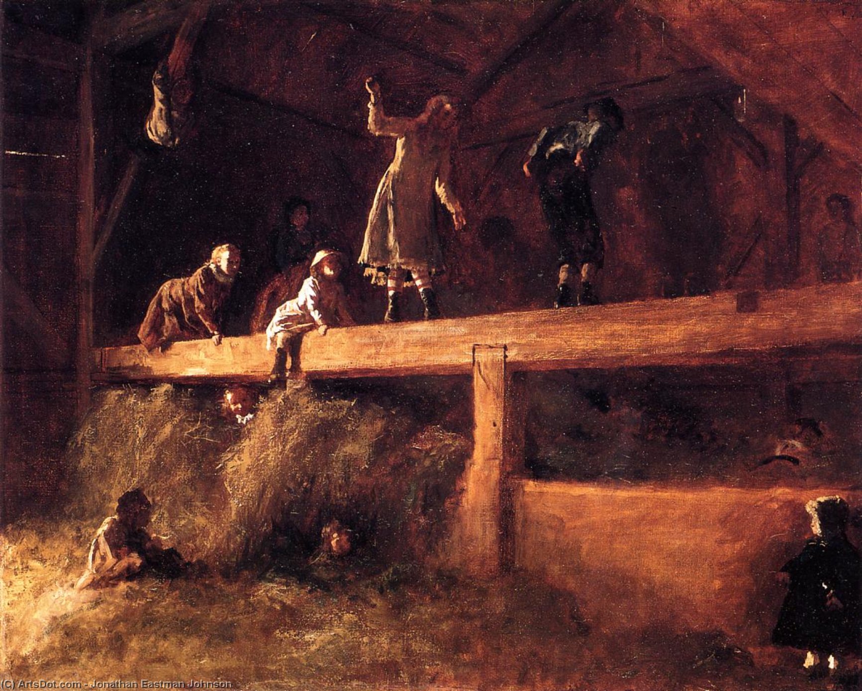 Wikioo.org - The Encyclopedia of Fine Arts - Painting, Artwork by Jonathan Eastman Johnson - In the Hayloft