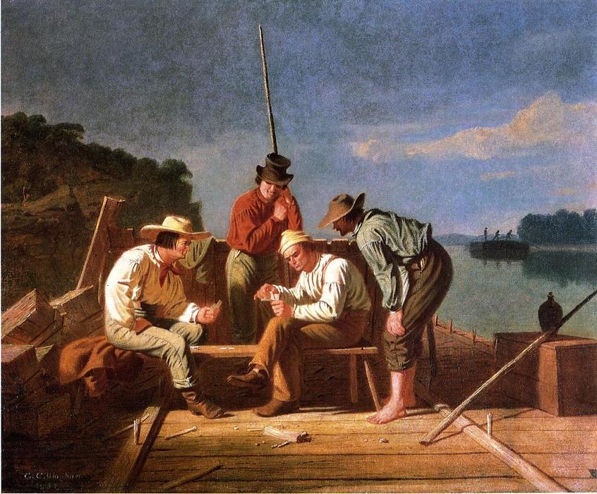 Wikioo.org - The Encyclopedia of Fine Arts - Painting, Artwork by George Caleb Bingham - In a Quandry (also known as Mississippi Raftsmen Playing Cards)
