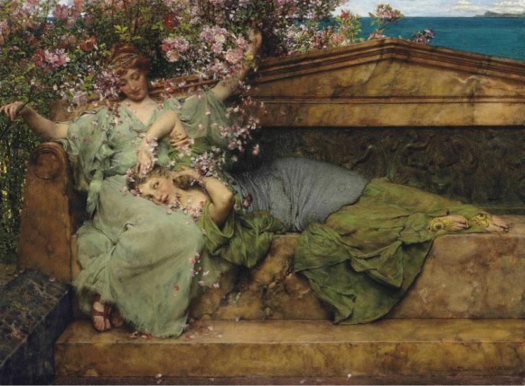 WikiOO.org - Enciclopédia das Belas Artes - Pintura, Arte por Lawrence Alma-Tadema - In a Rose Garden