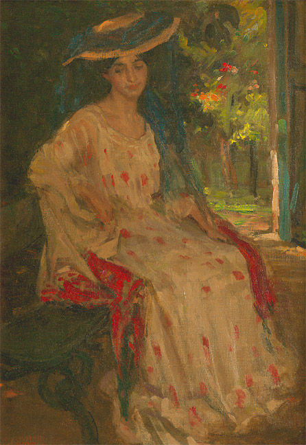 Wikioo.org - The Encyclopedia of Fine Arts - Painting, Artwork by Henry Salem Hubbell - In the Shade (also known as The Garden Bench)