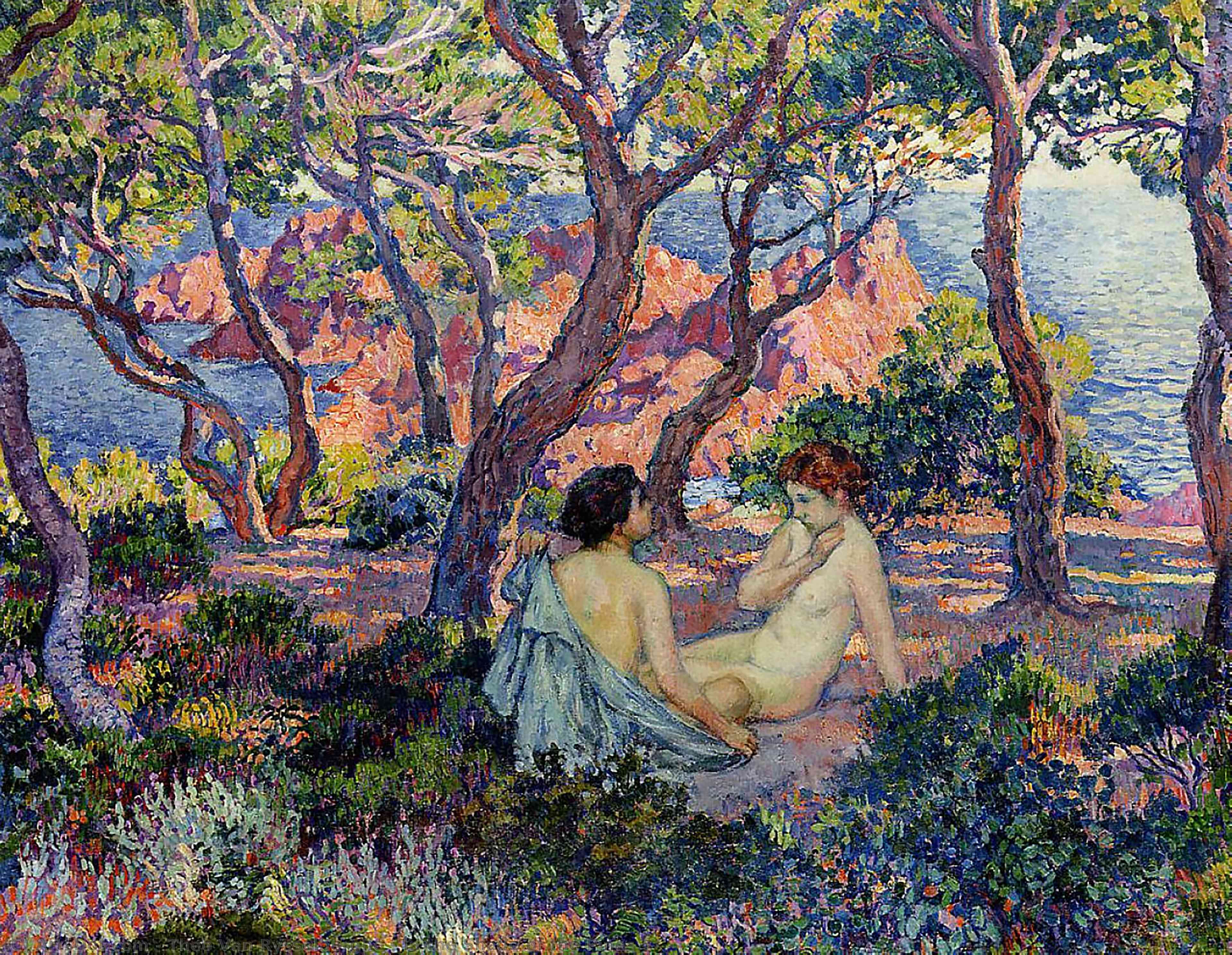 Wikioo.org – La Enciclopedia de las Bellas Artes - Pintura, Obras de arte de Theo Van Rysselberghe - A la sombra de los pinos