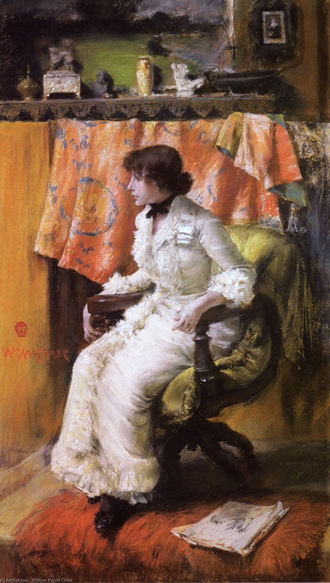 Wikioo.org - The Encyclopedia of Fine Arts - Painting, Artwork by William Merritt Chase - In the Studio (also known as Virginia Gerson)