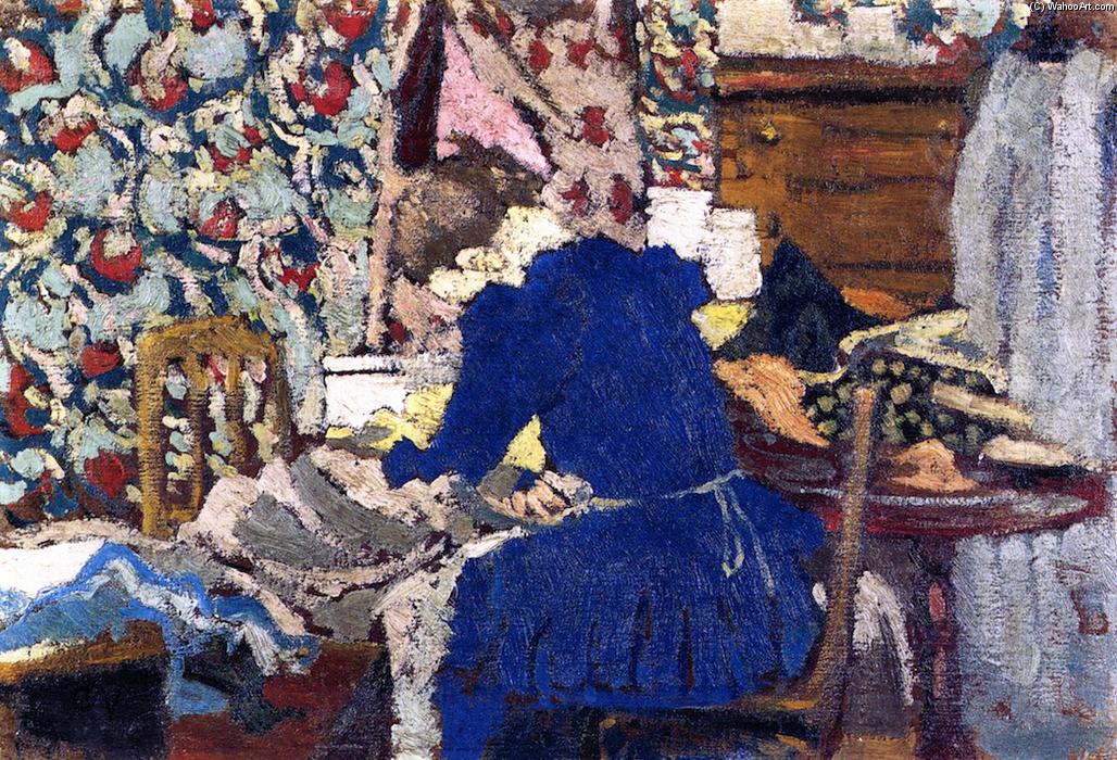 Wikioo.org - The Encyclopedia of Fine Arts - Painting, Artwork by Jean Edouard Vuillard - Interior (also known as Marie Leaning over Her Work)