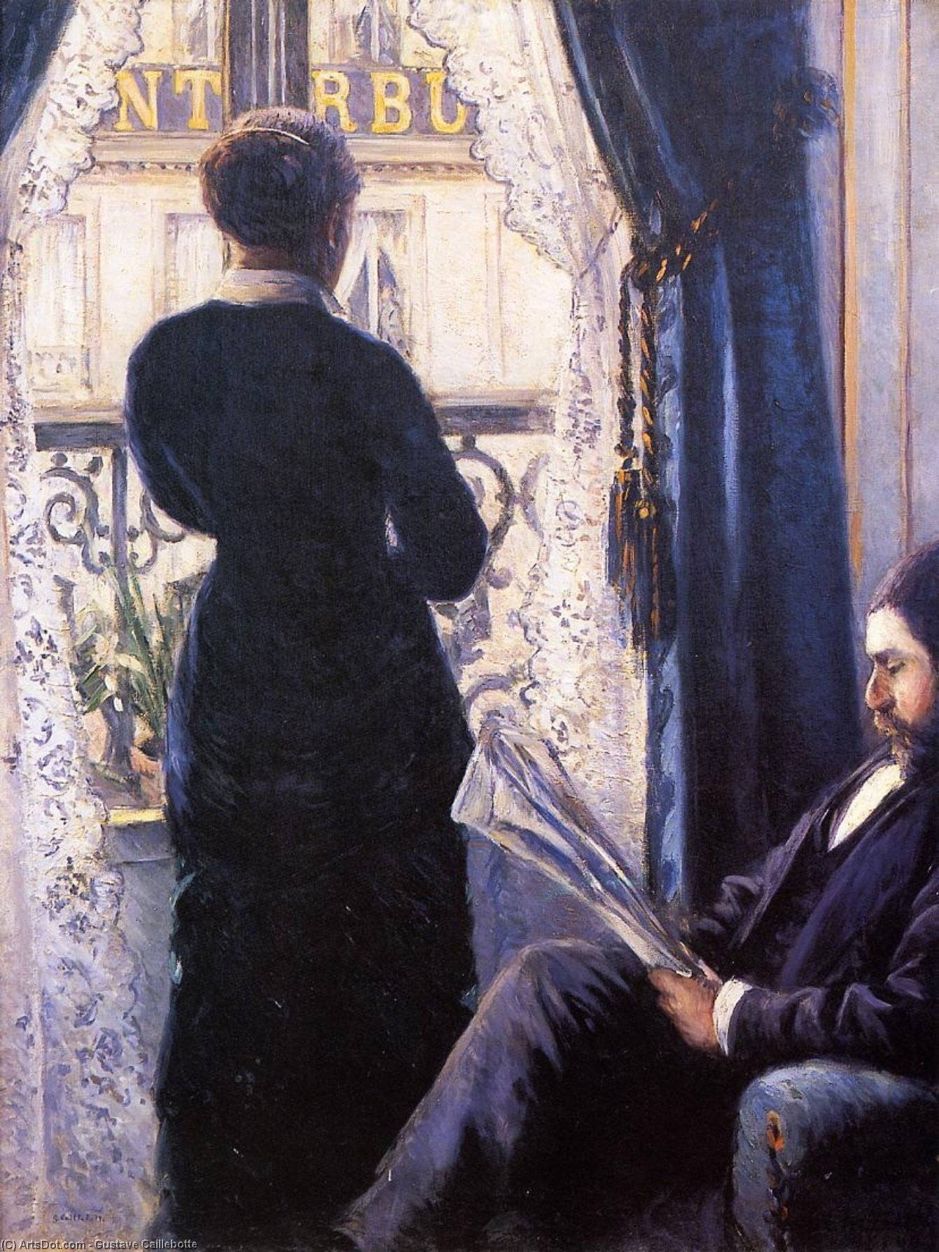 Wikioo.org – L'Enciclopedia delle Belle Arti - Pittura, Opere di Gustave Caillebotte - interni anche  nota  come  veduta  attraversare  dopodomani  Balcone