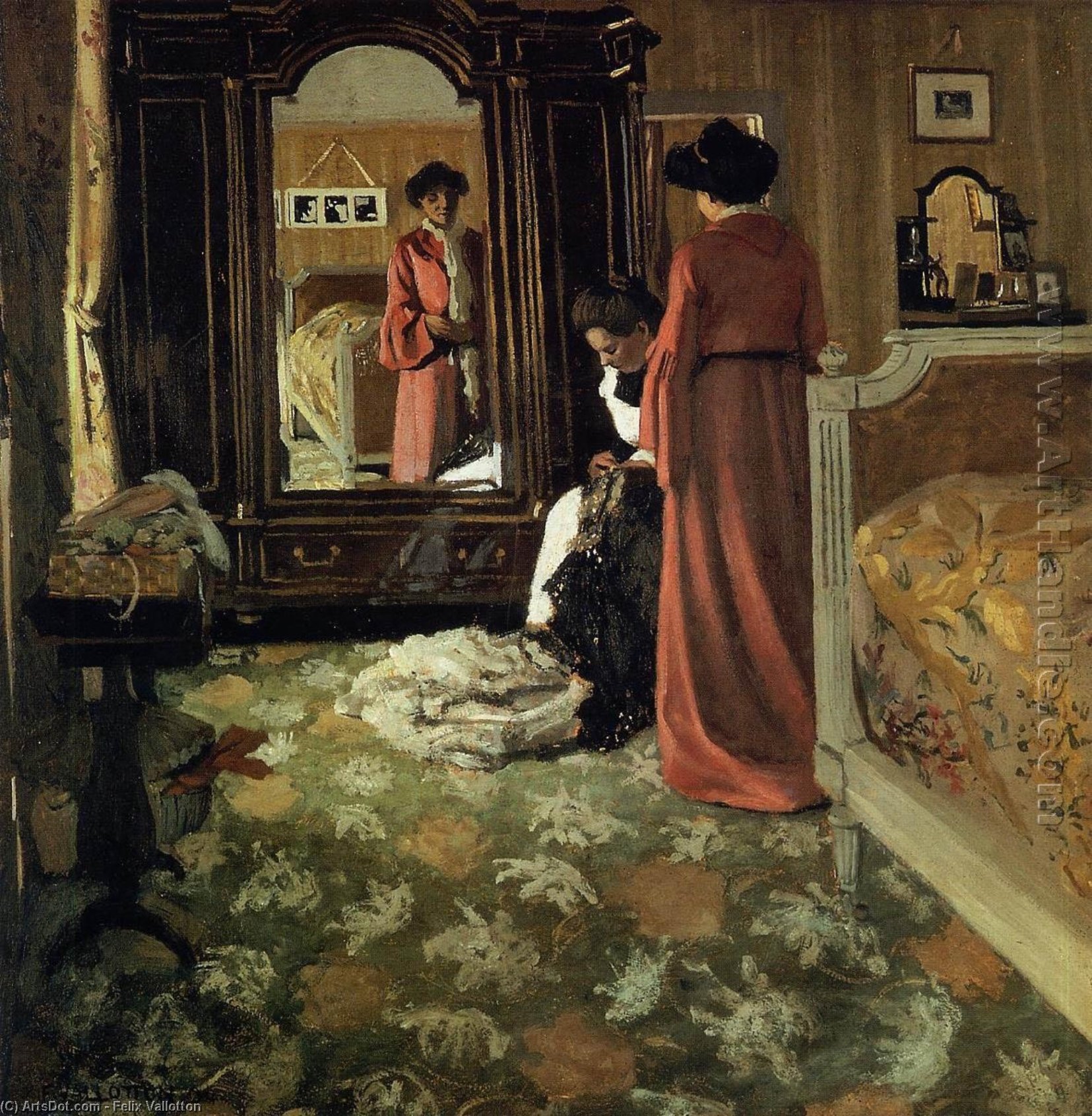 Wikioo.org - The Encyclopedia of Fine Arts - Painting, Artwork by Felix Vallotton - Interior, Bedroom with Two Figures