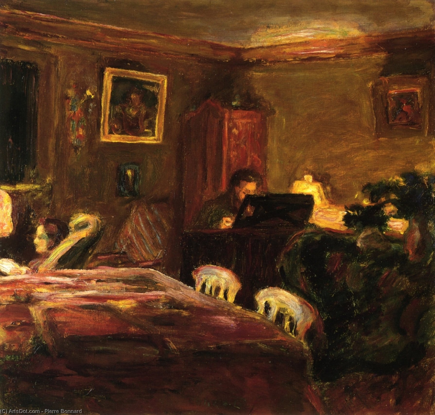 Wikioo.org – La Enciclopedia de las Bellas Artes - Pintura, Obras de arte de Pierre Bonnard - El interior - Claude Terraza en el piano