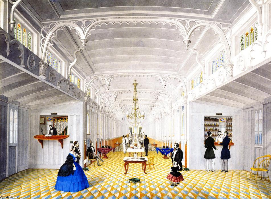 Wikioo.org - The Encyclopedia of Fine Arts - Painting, Artwork by Marie Adrien Persac - Interior of the Main Cabin of the Steamboat Princess/Imperial