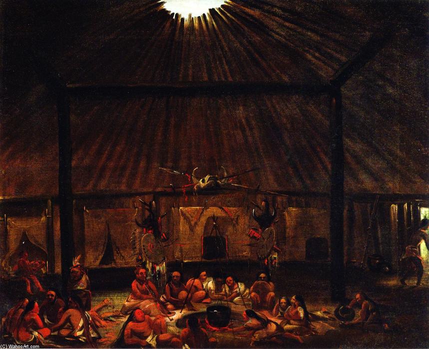 WikiOO.org - אנציקלופדיה לאמנויות יפות - ציור, יצירות אמנות George Catlin - Interior of a Mandan Lodge