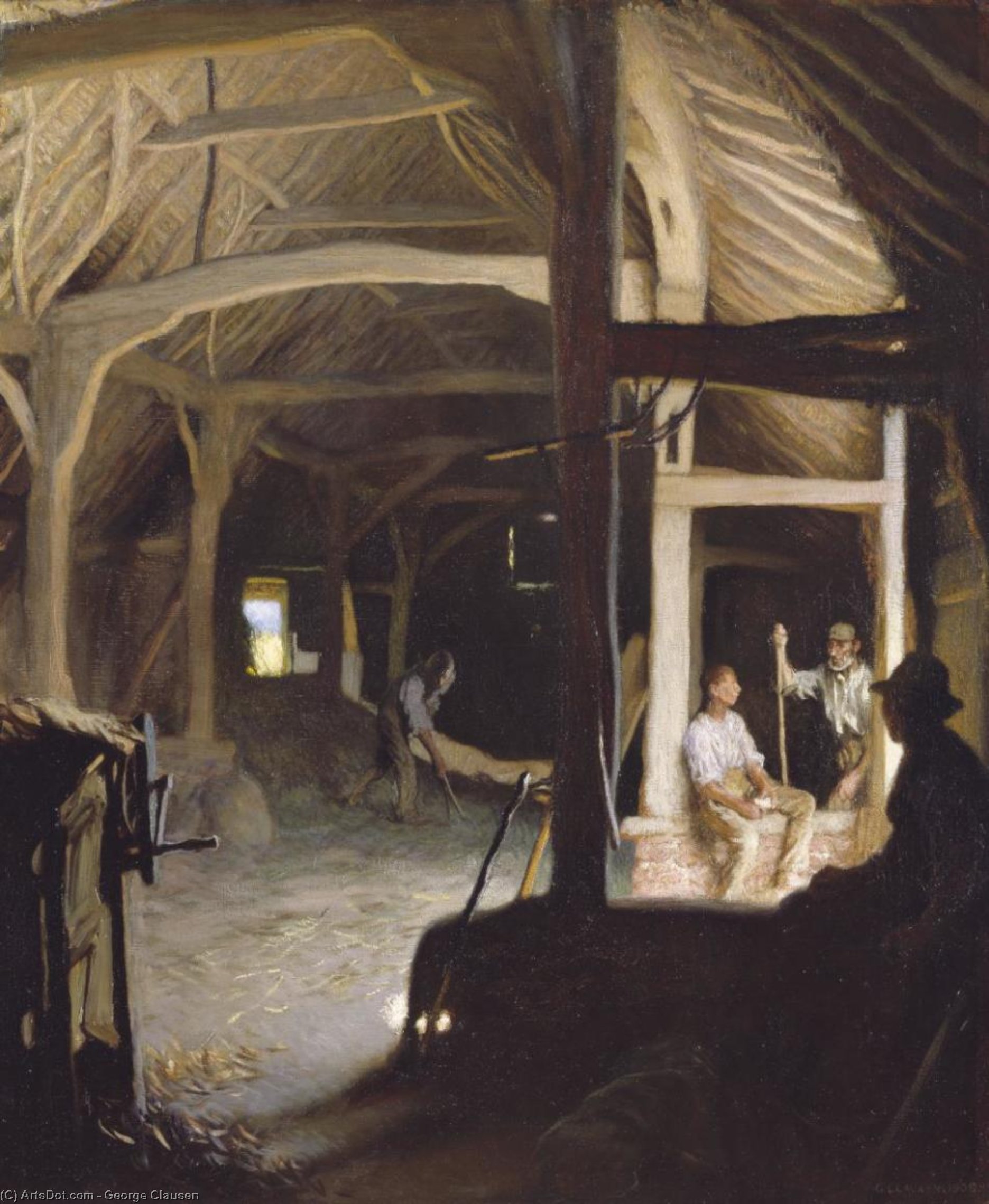 WikiOO.org - אנציקלופדיה לאמנויות יפות - ציור, יצירות אמנות George Clausen - Interior of an Old Barn