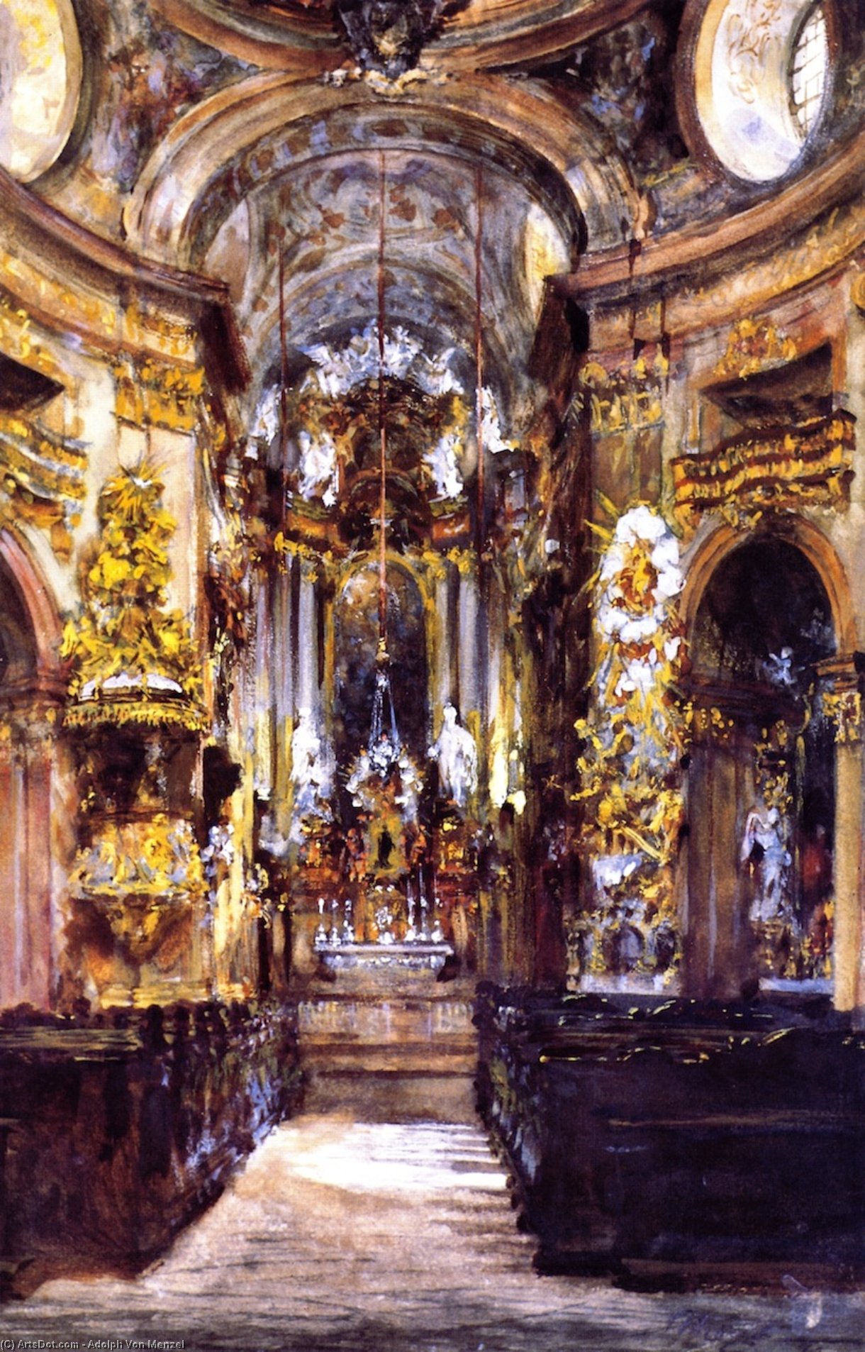 Wikioo.org - The Encyclopedia of Fine Arts - Painting, Artwork by Adolph Menzel - Interior of Saint Peter's Church in Vienna