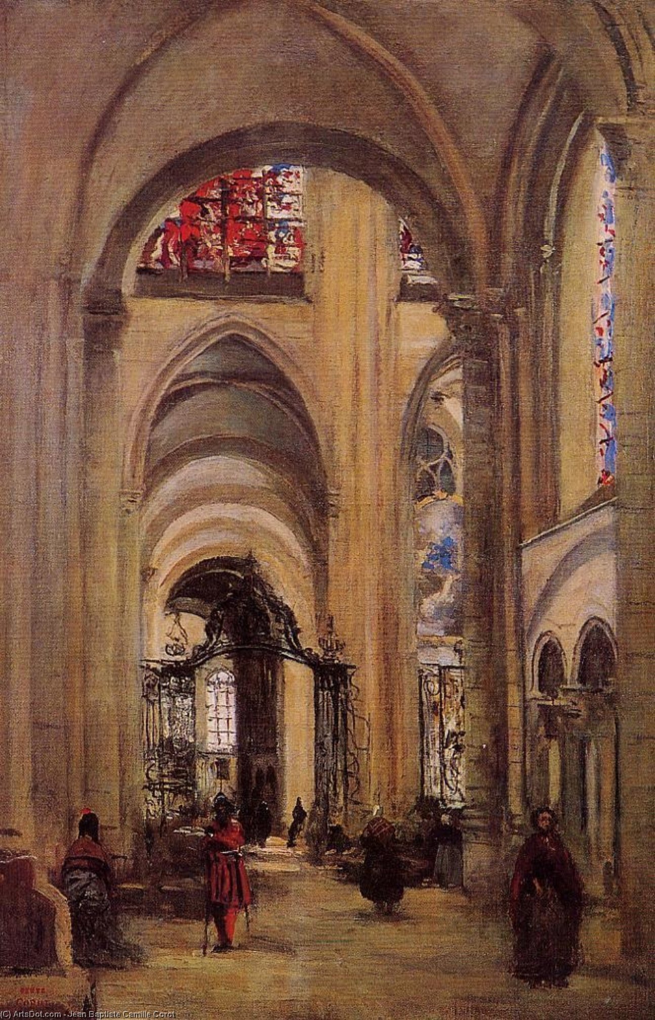 Wikioo.org - The Encyclopedia of Fine Arts - Painting, Artwork by Jean Baptiste Camille Corot - Interior of Sens Cathedral