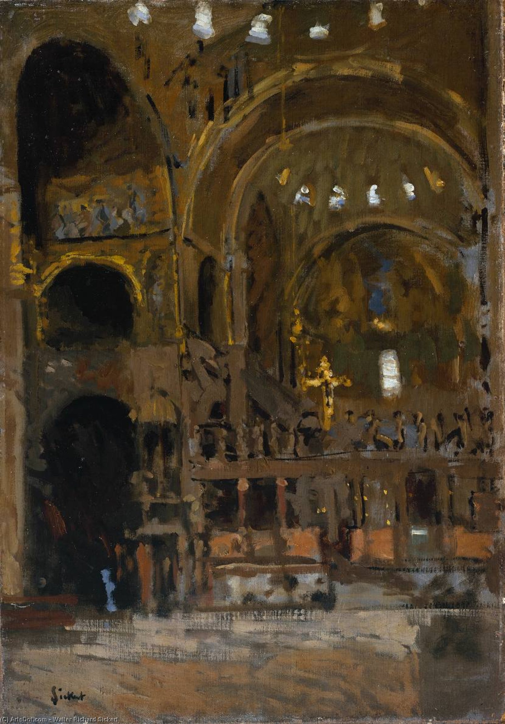 Wikoo.org - موسوعة الفنون الجميلة - اللوحة، العمل الفني Walter Richard Sickert - Interior of St Mark's, Venice