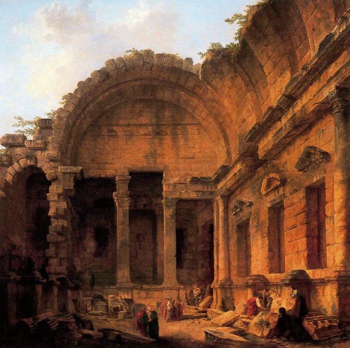 Wikioo.org - The Encyclopedia of Fine Arts - Painting, Artwork by Hubert Robert - Interior of the Temple of Diana at Nîmes