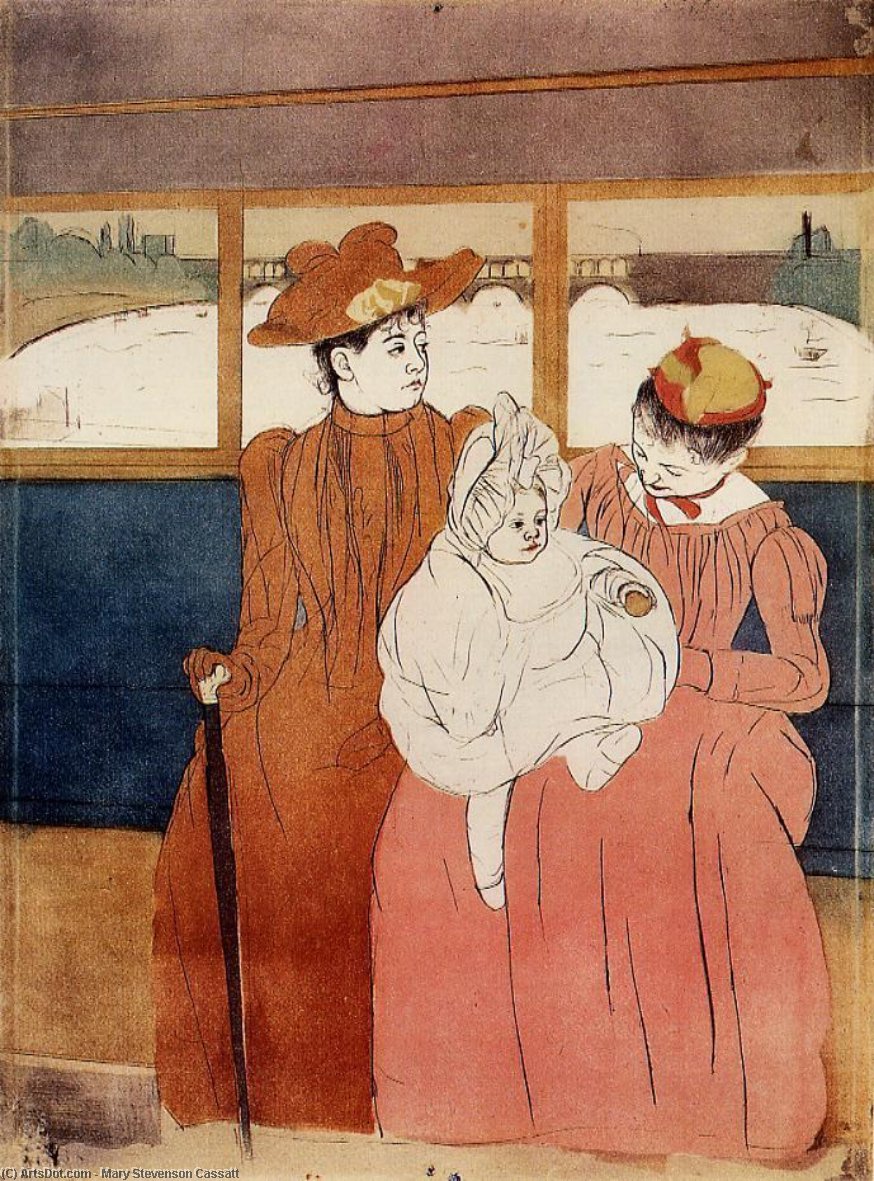 Wikioo.org - The Encyclopedia of Fine Arts - Painting, Artwork by Mary Stevenson Cassatt - Interior of a Tramway Passing a Bridge