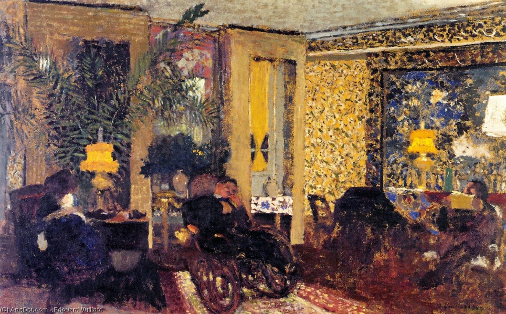 WikiOO.org - Εγκυκλοπαίδεια Καλών Τεχνών - Ζωγραφική, έργα τέχνης Jean Edouard Vuillard - Interior, The Salon with Three Lamps, Rue Saint-Florentin