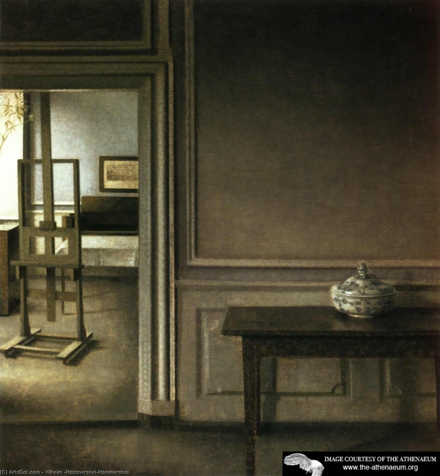 Wikioo.org - The Encyclopedia of Fine Arts - Painting, Artwork by Vilhelm (Hammershøi)Hammershoi - Interior with Easel, and Punch Bowl, Strandgade 30