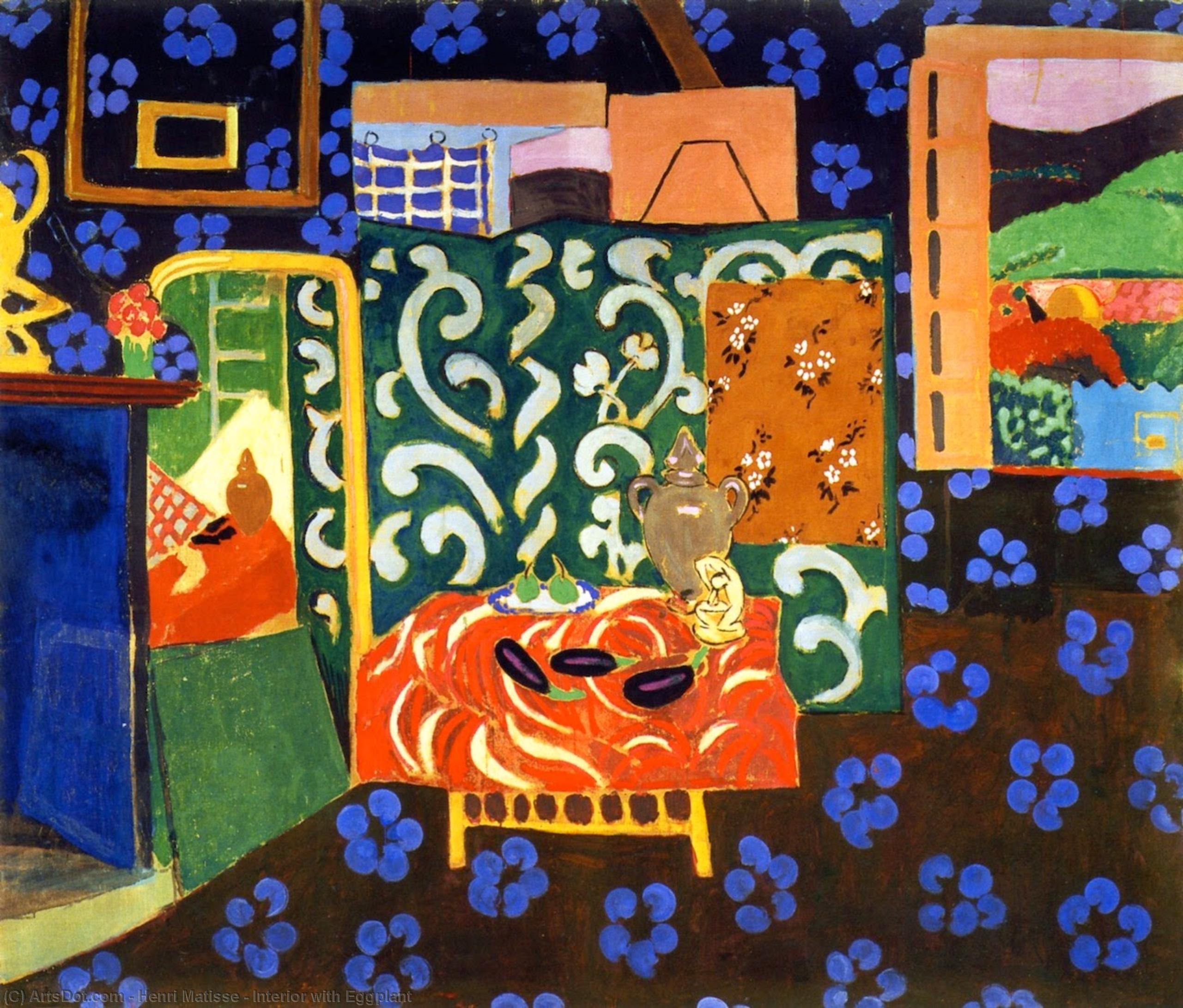 Wikoo.org - موسوعة الفنون الجميلة - اللوحة، العمل الفني Henri Matisse - Interior with Eggplant