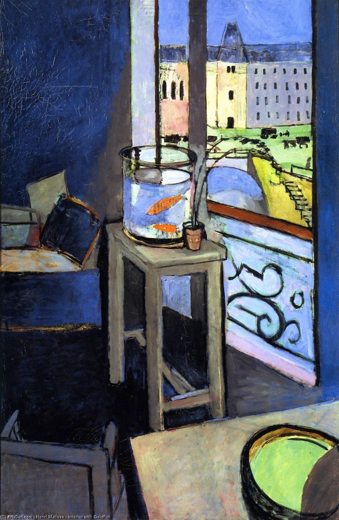 Wikoo.org - موسوعة الفنون الجميلة - اللوحة، العمل الفني Henri Matisse - Interior with Goldfish