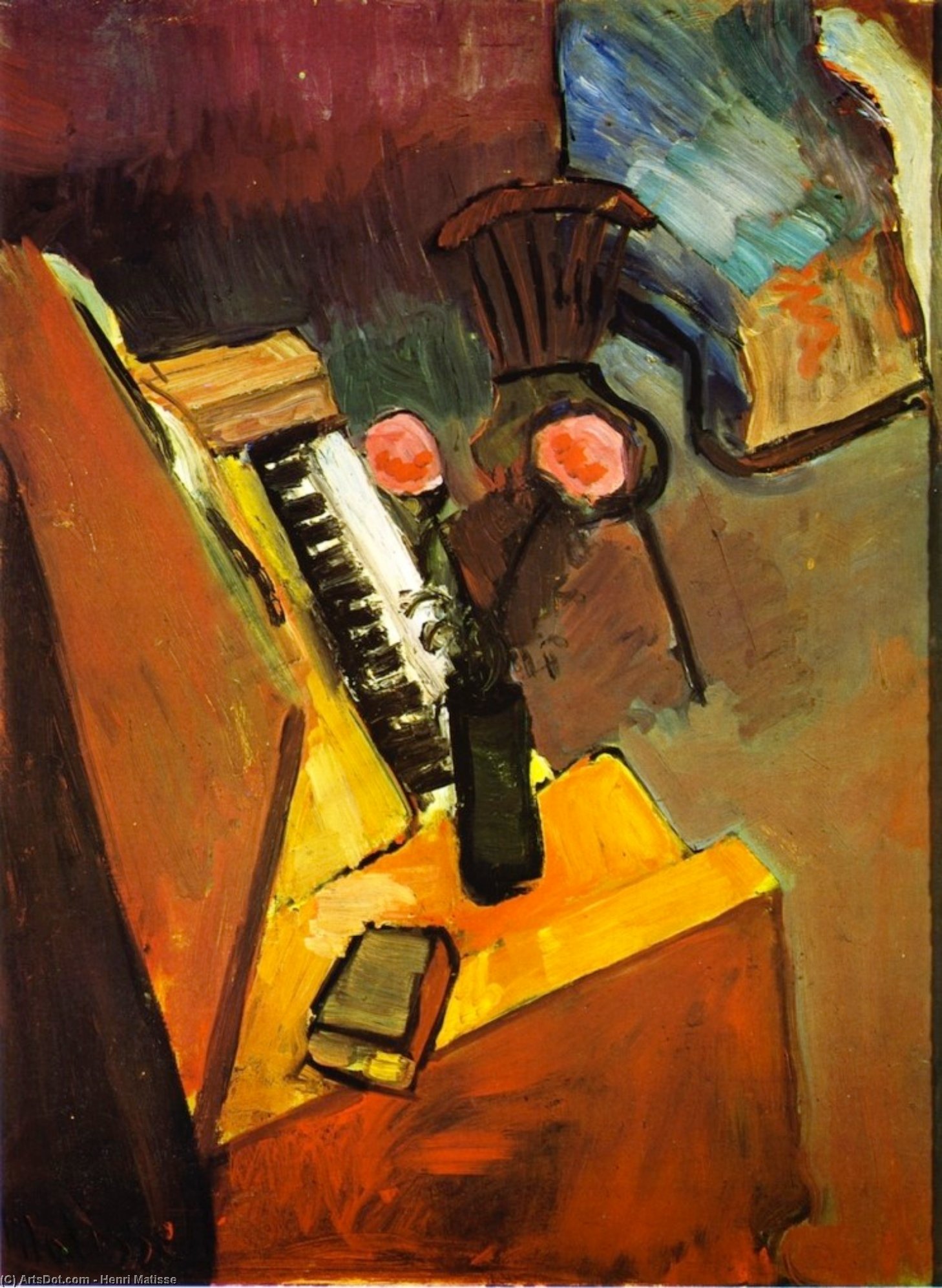 Wikoo.org - موسوعة الفنون الجميلة - اللوحة، العمل الفني Henri Matisse - Interior With Harmonium