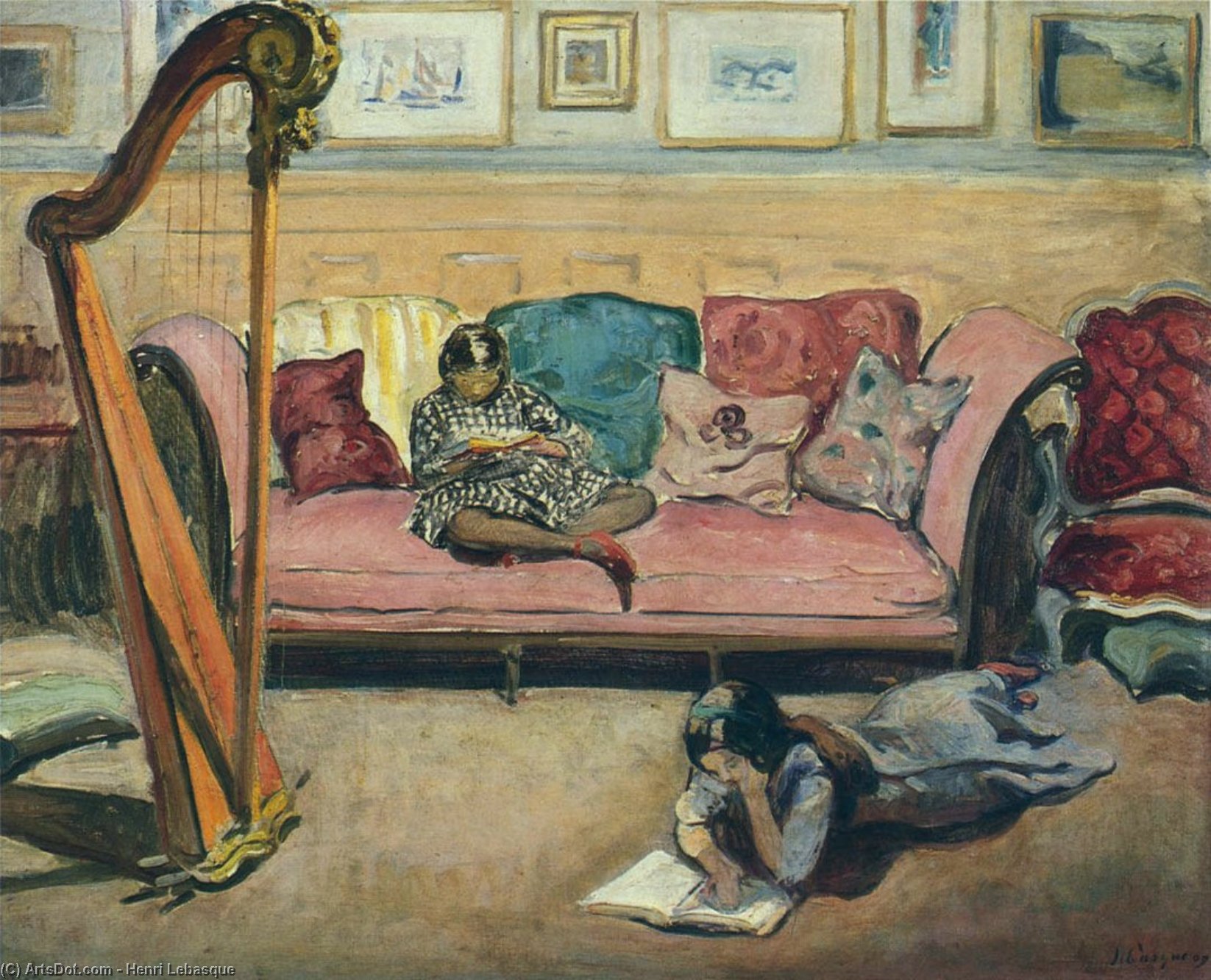 Wikioo.org - The Encyclopedia of Fine Arts - Painting, Artwork by Henri Lebasque - Interior with Harp