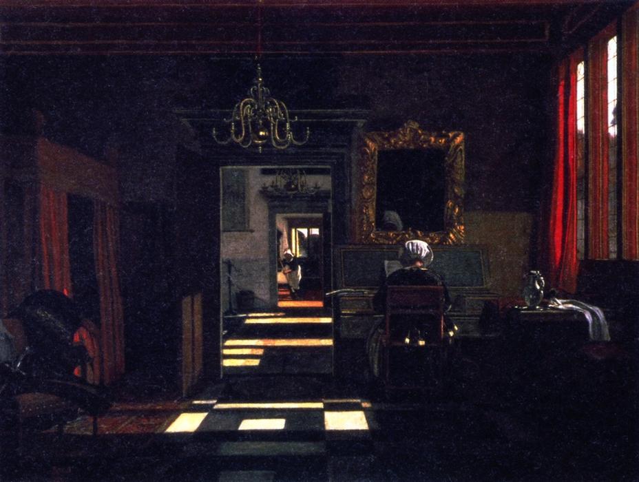 Wikioo.org - The Encyclopedia of Fine Arts - Painting, Artwork by Emanuel De Witte - Interior with a Lady Playing the Virginal