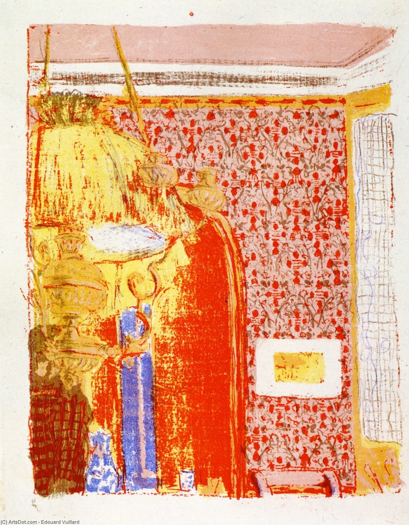 WikiOO.org - Encyclopedia of Fine Arts - Maalaus, taideteos Jean Edouard Vuillard - Interior with Pink Wallpaper (from the series Landscapes and Interiors'')''