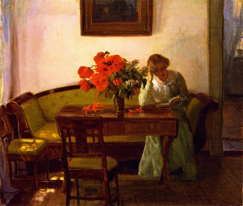 Wikioo.org – L'Encyclopédie des Beaux Arts - Peinture, Oeuvre de Anna Kirstine Ancher - Intérieur avec Popies rouges