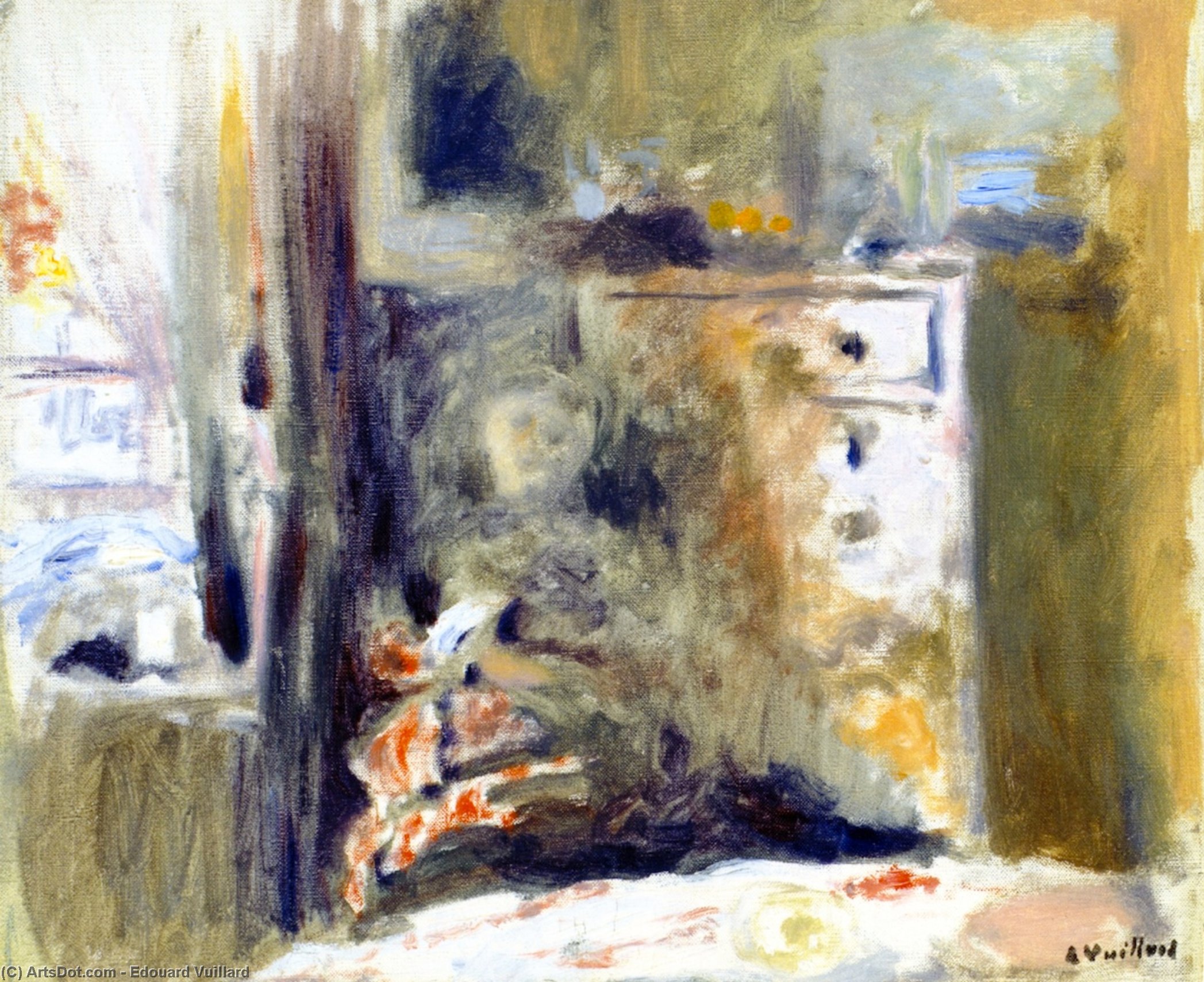 Wikioo.org - The Encyclopedia of Fine Arts - Painting, Artwork by Jean Edouard Vuillard - Interior with Woman Sewing