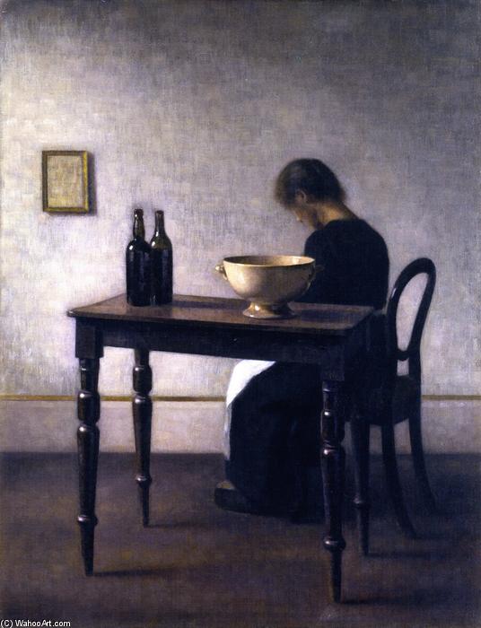 Wikioo.org - The Encyclopedia of Fine Arts - Painting, Artwork by Vilhelm (Hammershøi)Hammershoi - Interior with Woman Sitting at a Table