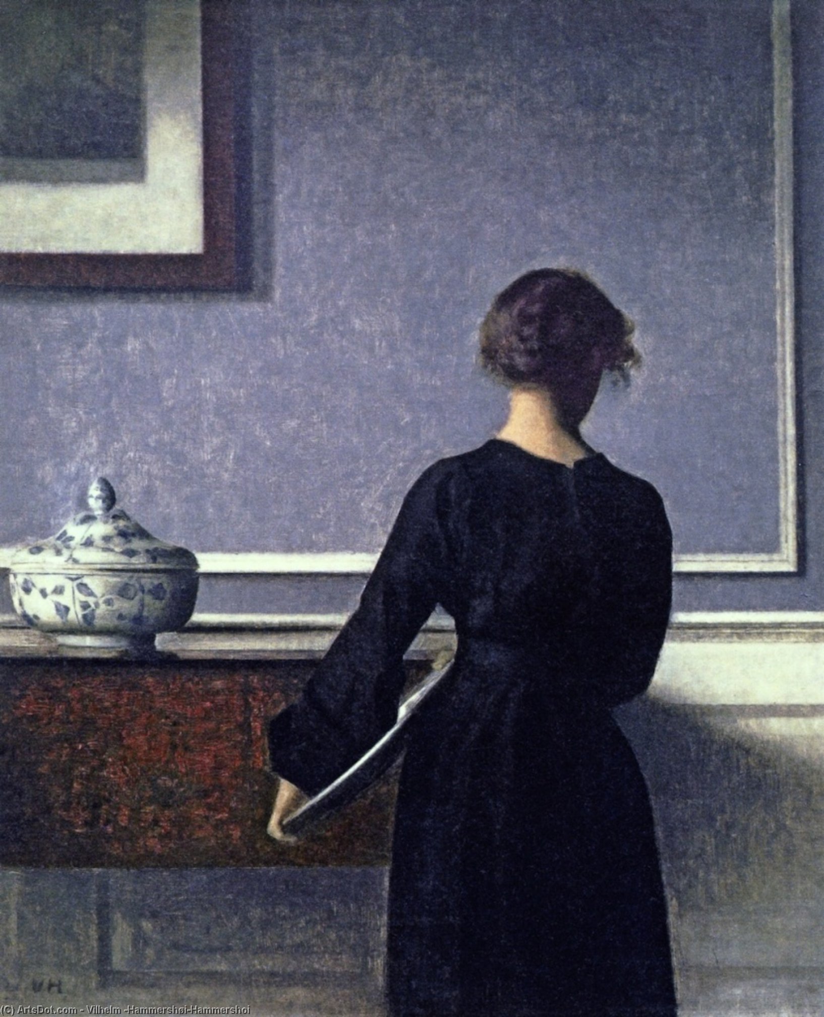 Wikioo.org - The Encyclopedia of Fine Arts - Painting, Artwork by Vilhelm (Hammershøi)Hammershoi - Interior, Young Woman seen from Behind