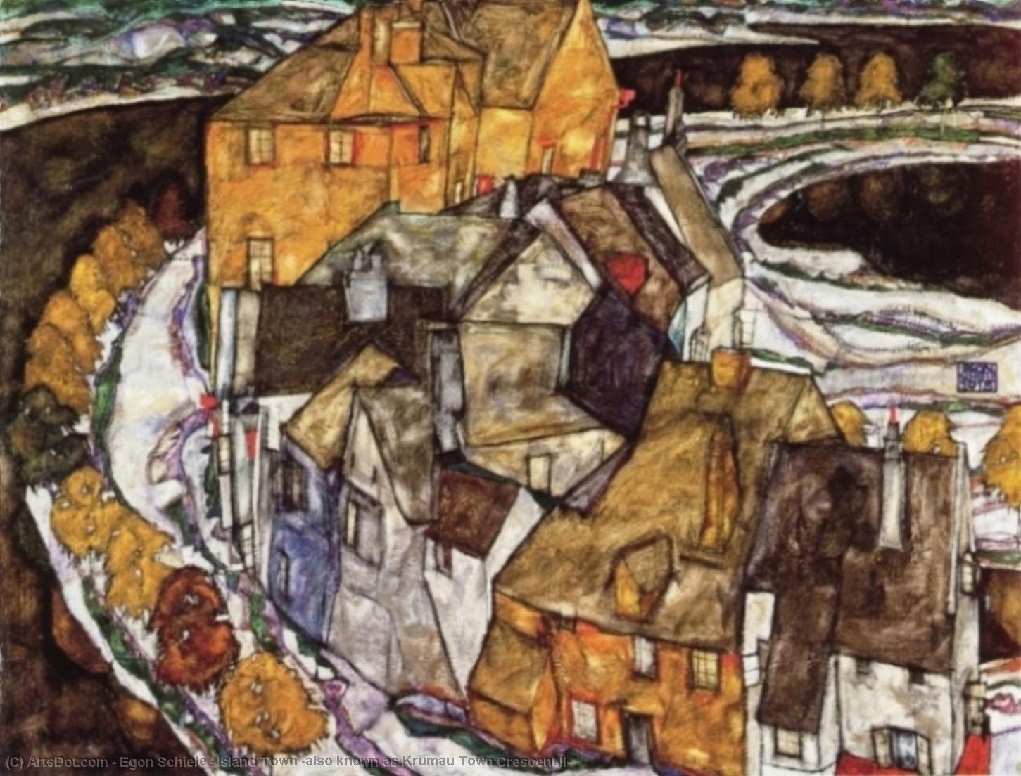 Wikioo.org - The Encyclopedia of Fine Arts - Painting, Artwork by Egon Schiele - Island Town (also known as Krumau Town Crescent II)