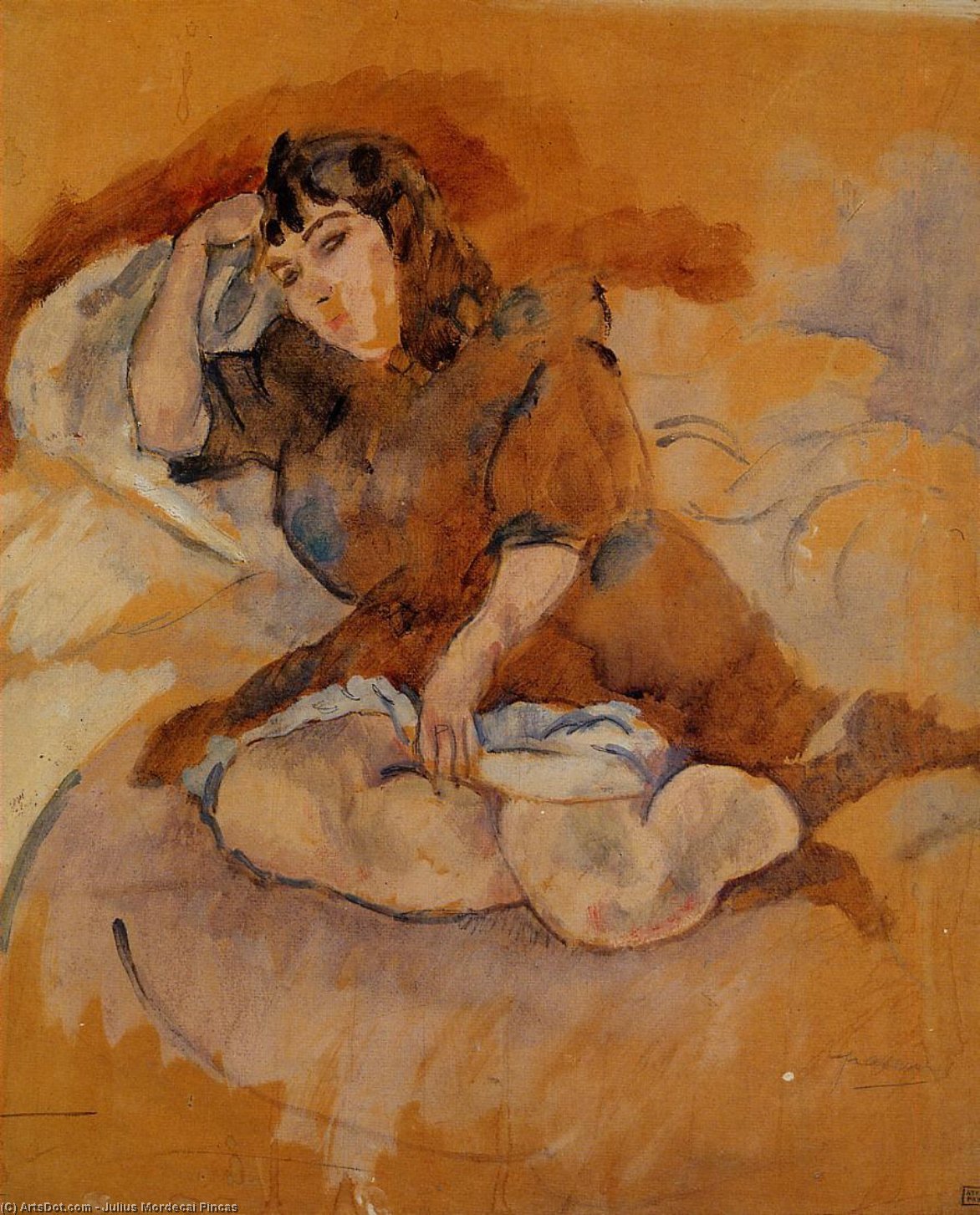Wikioo.org - The Encyclopedia of Fine Arts - Painting, Artwork by Julius Mordecai Pincas - Italian Girl, Seated