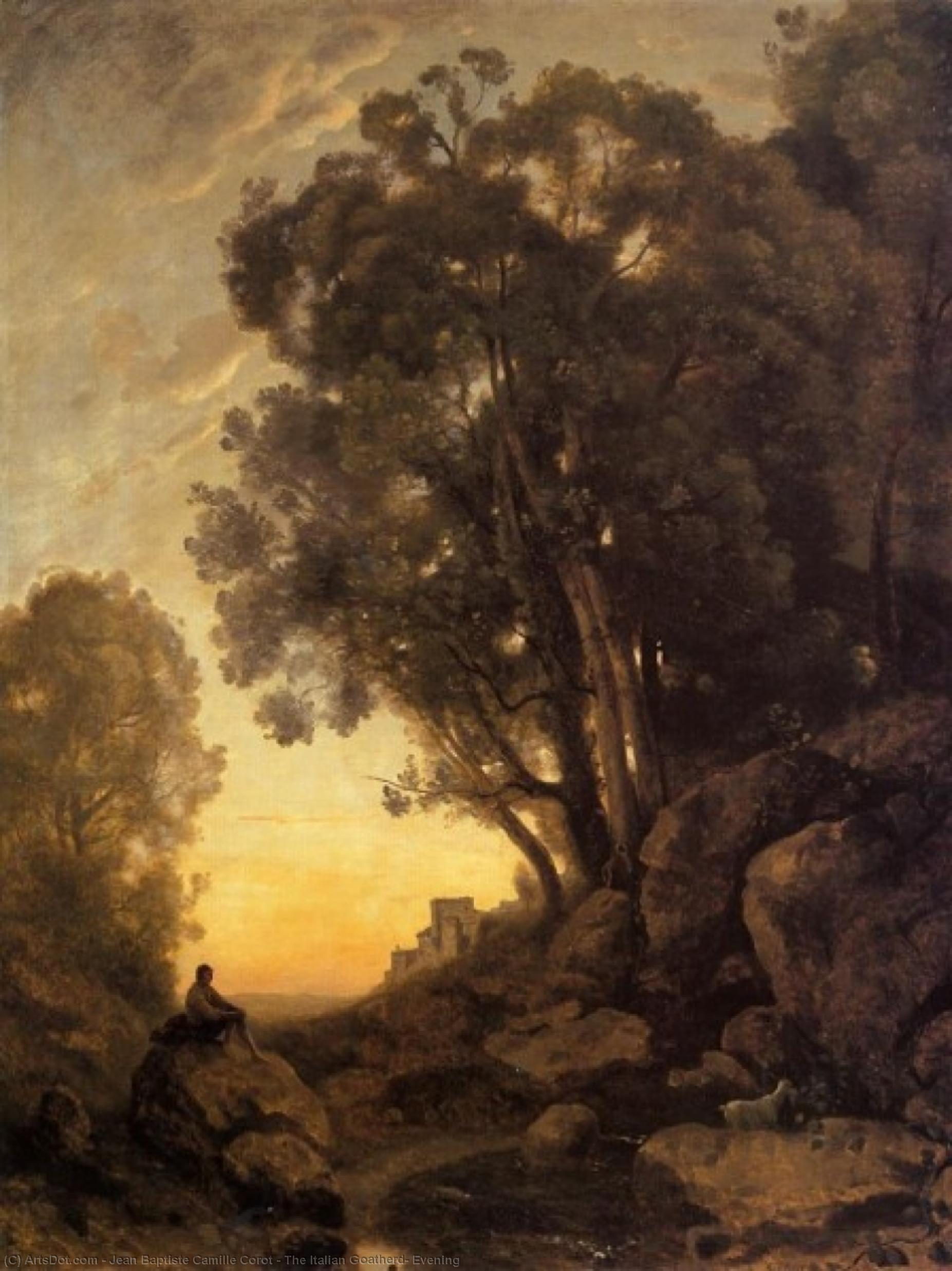 Wikioo.org - The Encyclopedia of Fine Arts - Painting, Artwork by Jean Baptiste Camille Corot - The Italian Goatherd, Evening