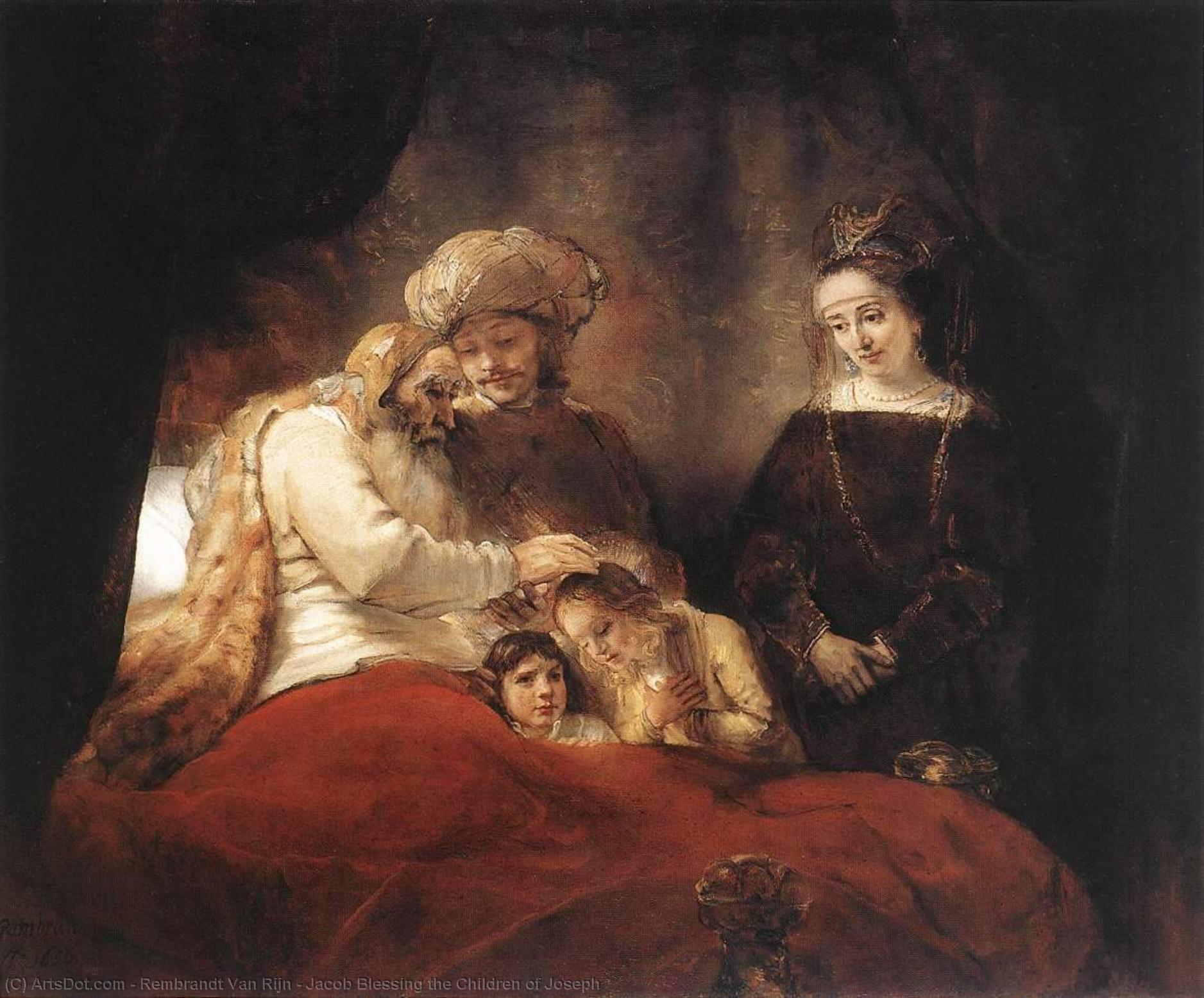 Wikioo.org - The Encyclopedia of Fine Arts - Painting, Artwork by Rembrandt Van Rijn - Jacob Blessing the Children of Joseph