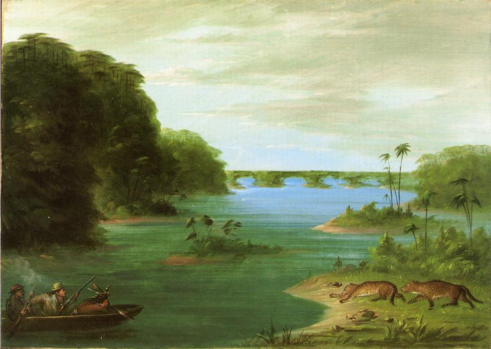 WikiOO.org - Encyclopedia of Fine Arts - Maľba, Artwork George Catlin - A Jaguar Hunt, Brazil