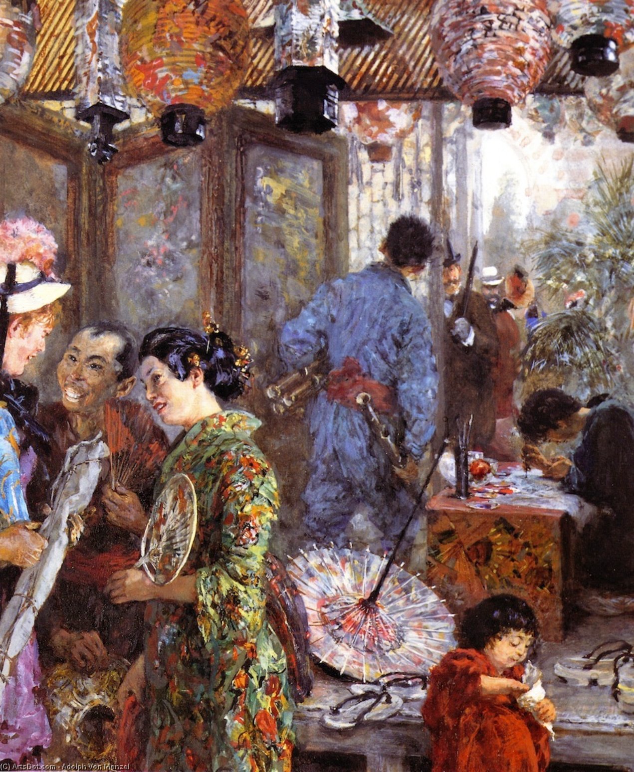 Wikioo.org - Bách khoa toàn thư về mỹ thuật - Vẽ tranh, Tác phẩm nghệ thuật Adolph Menzel - Japanese Painter (also known as At the Japanese Exhibition)