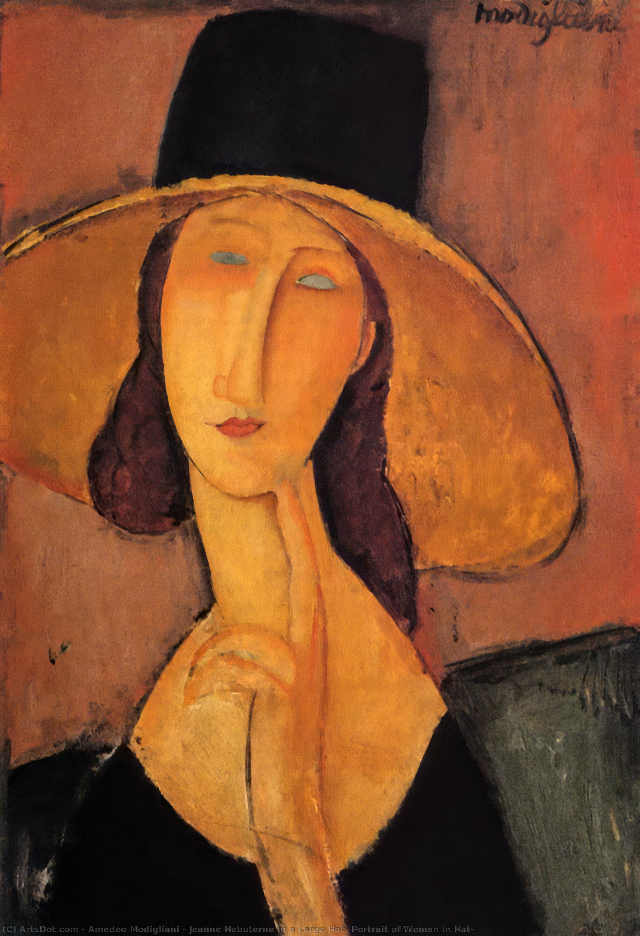 Wikioo.org - The Encyclopedia of Fine Arts - Painting, Artwork by Amedeo Modigliani - Jeanne Hebuterne in a Large Hat (also known as Portrait of Woman in Hat)