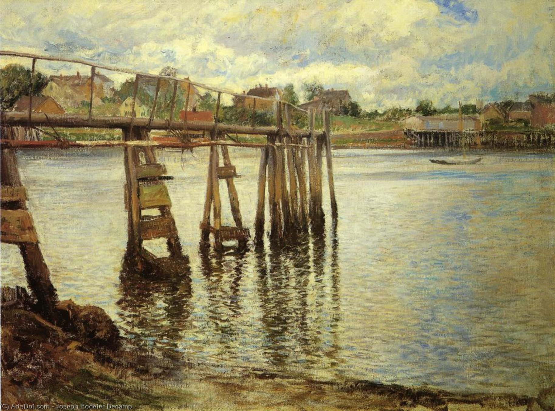 WikiOO.org – 美術百科全書 - 繪畫，作品 Joseph Rodefer Decamp - 码头 在 低潮 ( 也被称为  的  水 码头 )