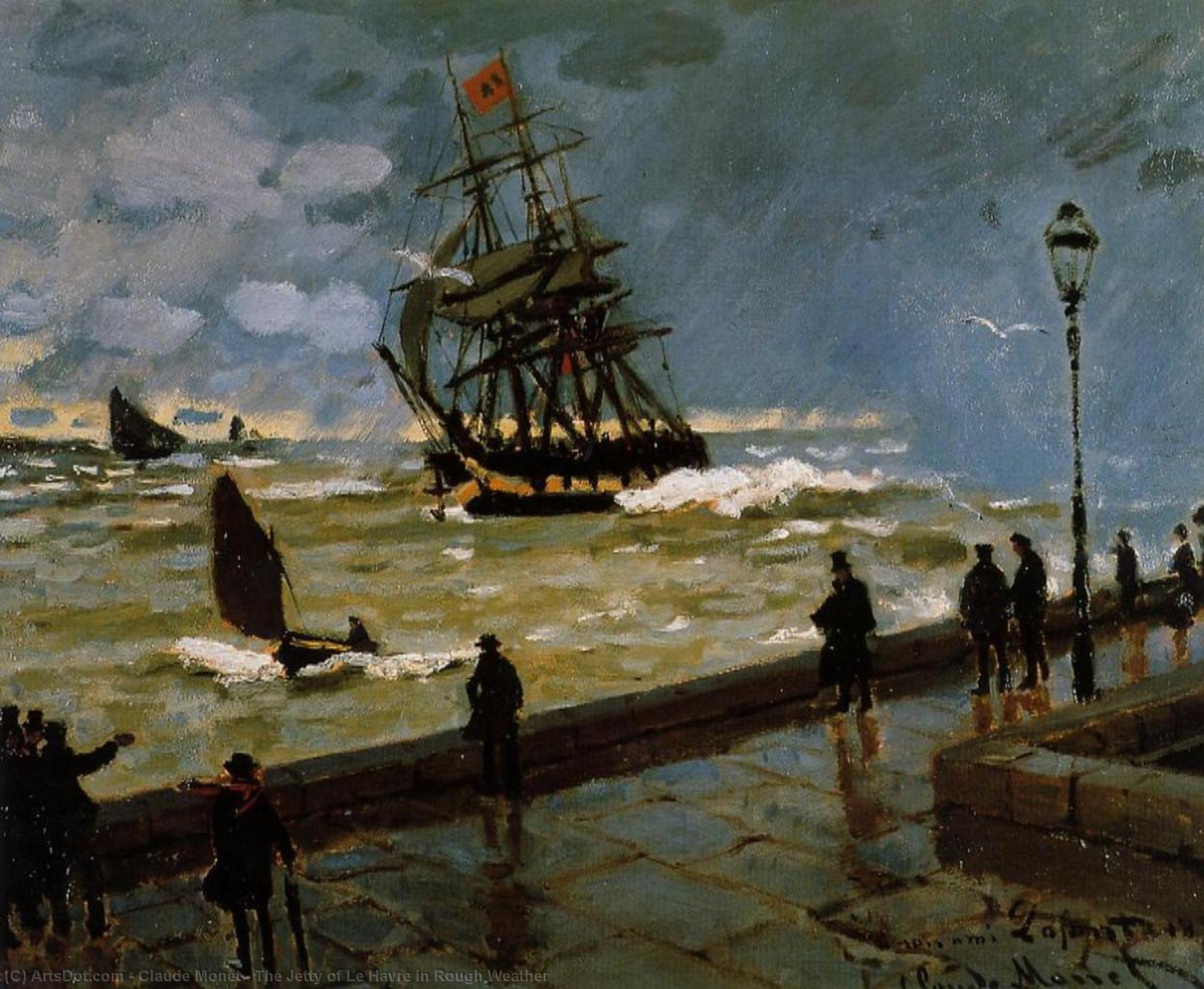 WikiOO.org - אנציקלופדיה לאמנויות יפות - ציור, יצירות אמנות Claude Monet - The Jetty of Le Havre in Rough Weather