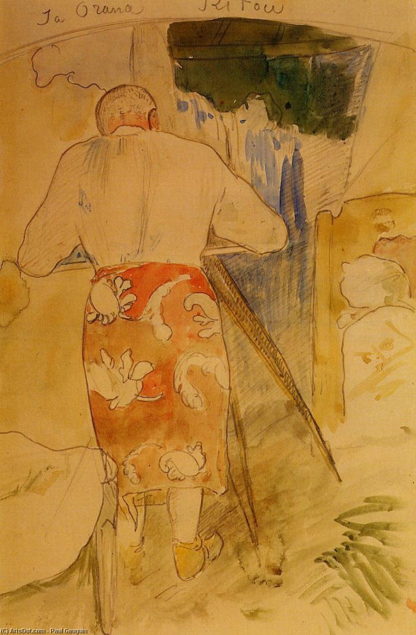 WikiOO.org - Encyclopedia of Fine Arts - Målning, konstverk Paul Gauguin - Ja Orana Ritou (also known as Self Portrait of the Artist at His Drawing Table, Tahiti)