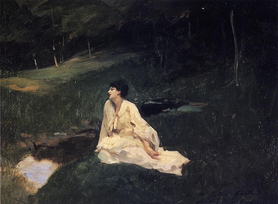 Wikioo.org - The Encyclopedia of Fine Arts - Painting, Artwork by John Singer Sargent - Judith Gautier (also known as By the River or Resting by a Spring)