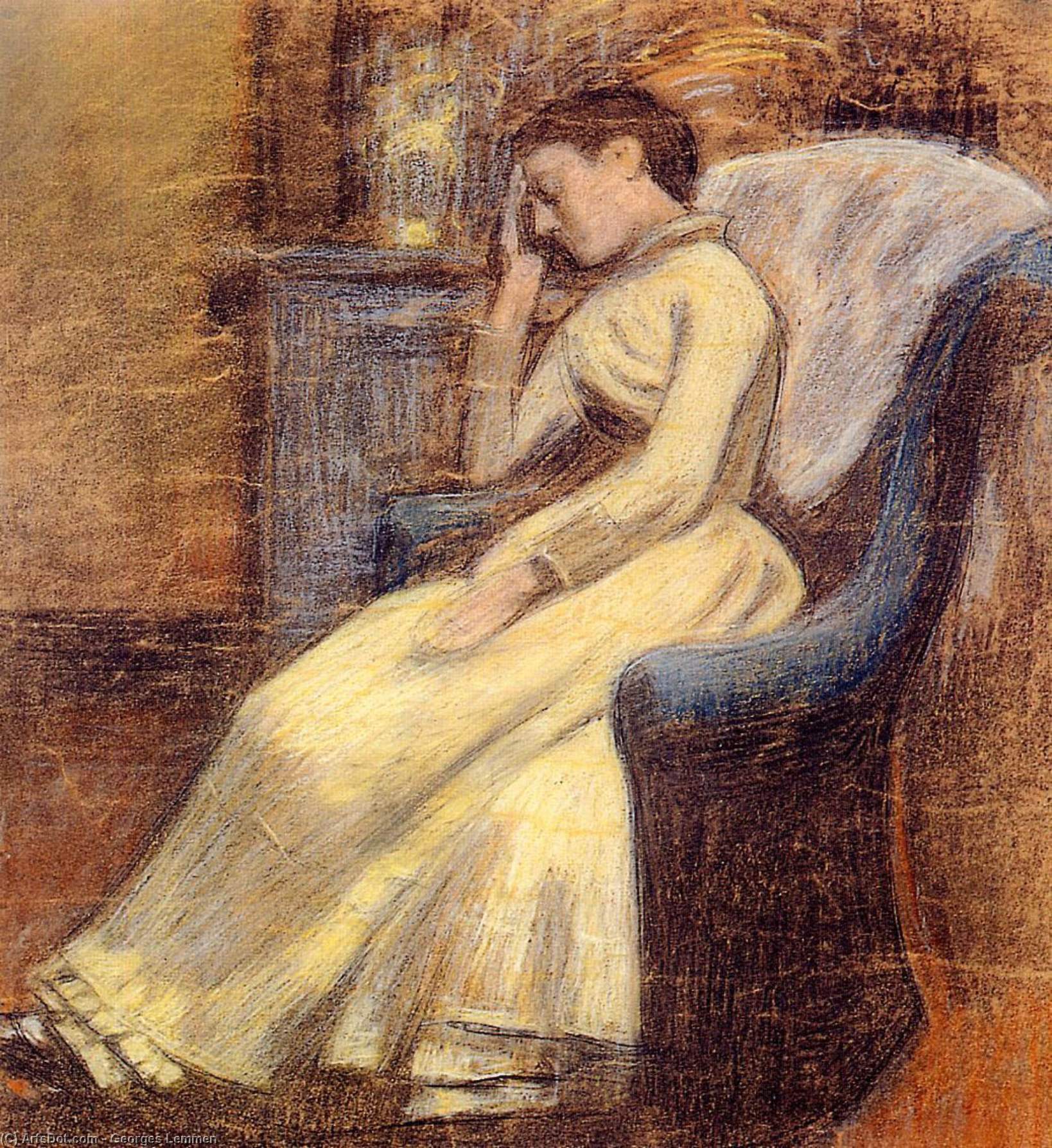 WikiOO.org - Encyclopedia of Fine Arts - Målning, konstverk Georges Lemmen - Julie Lemmen Sleeping in an Armchair