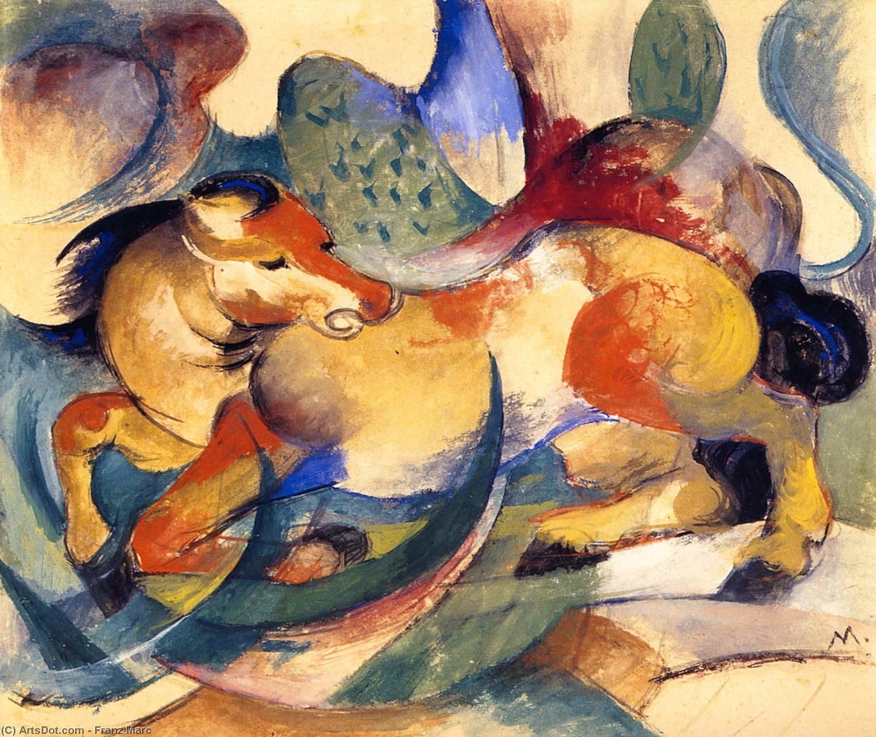 WikiOO.org - Encyclopedia of Fine Arts - Lukisan, Artwork Franz Marc - Jumping Horse