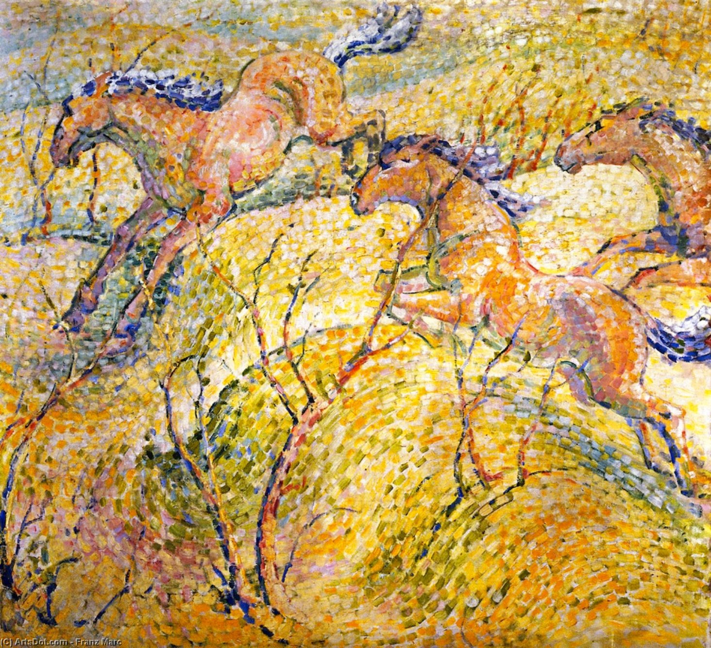 Wikioo.org - The Encyclopedia of Fine Arts - Painting, Artwork by Franz Marc - Jumping Horses