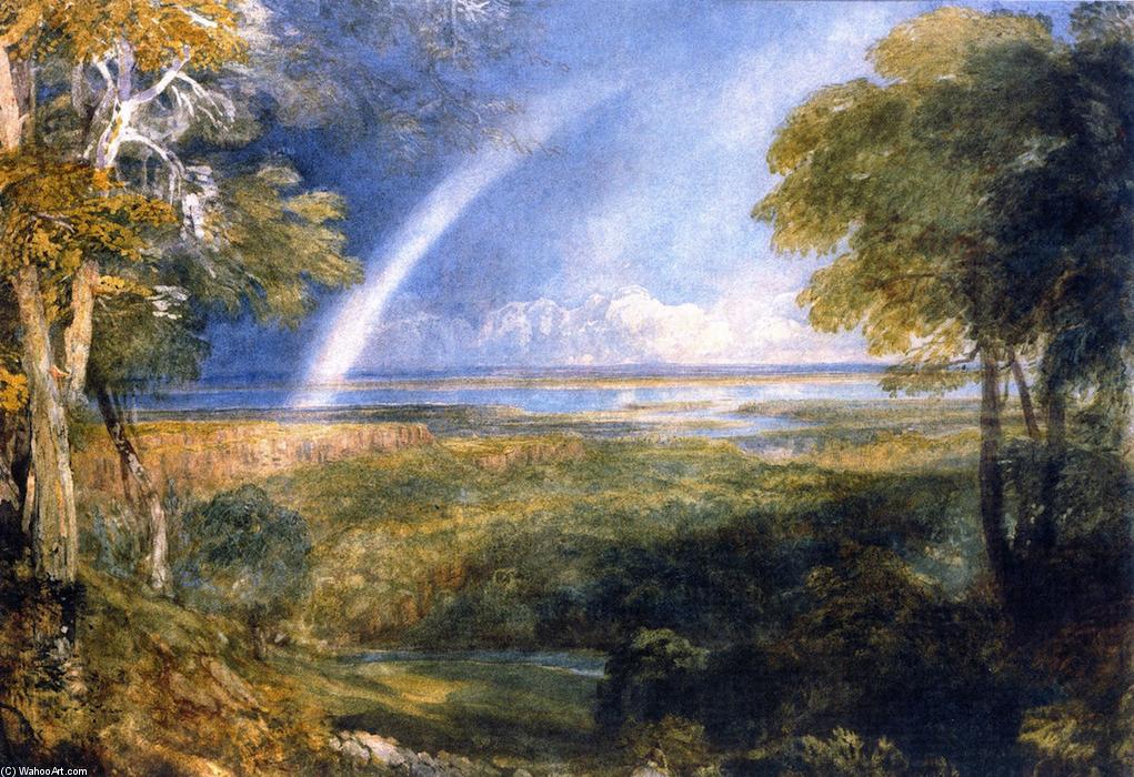 Wikioo.org - The Encyclopedia of Fine Arts - Painting, Artwork by David Cox - Junction of the Severn and the Wye with a Rainbow