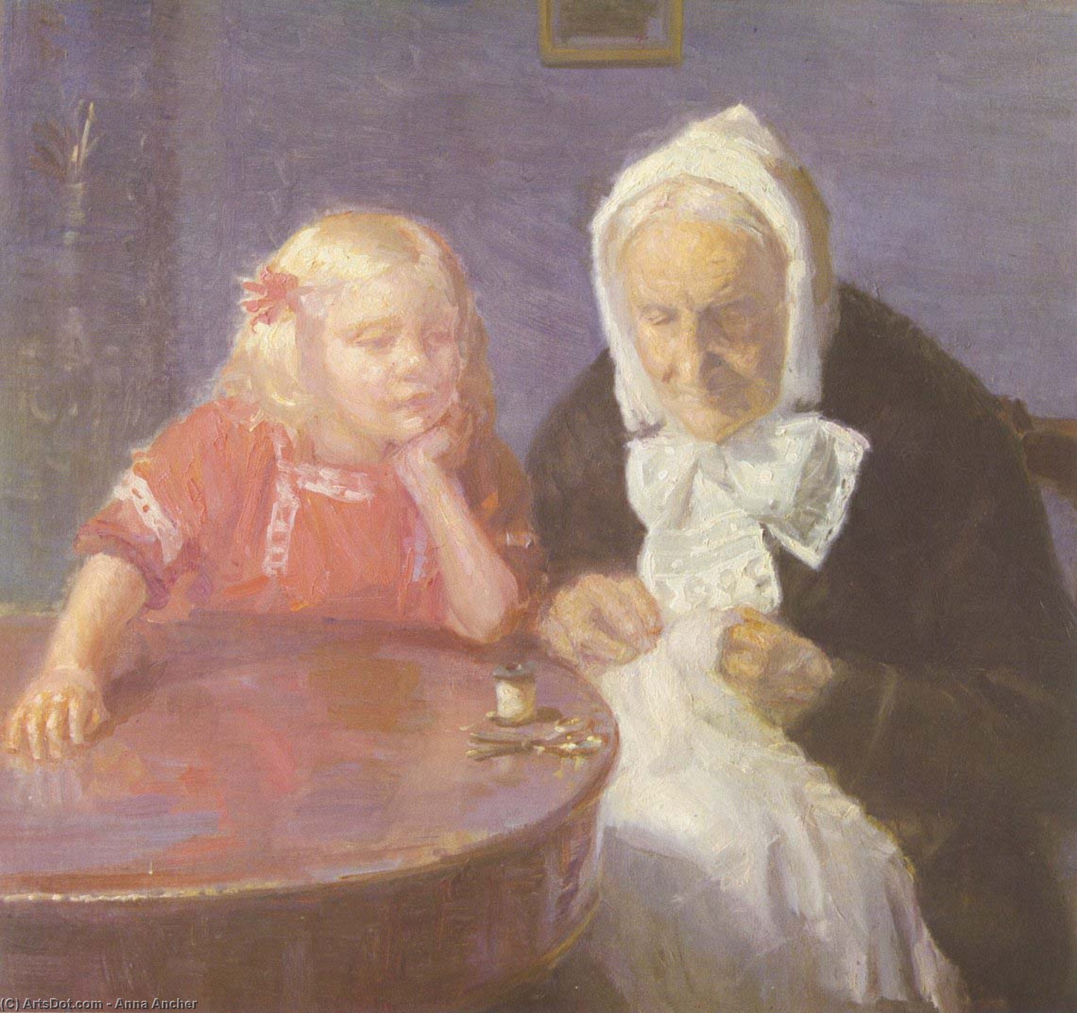 WikiOO.org - Encyclopedia of Fine Arts - Malba, Artwork Anna Kirstine Ancher - Keeping Grandma Company (also known as Grandmother Is Maintained)