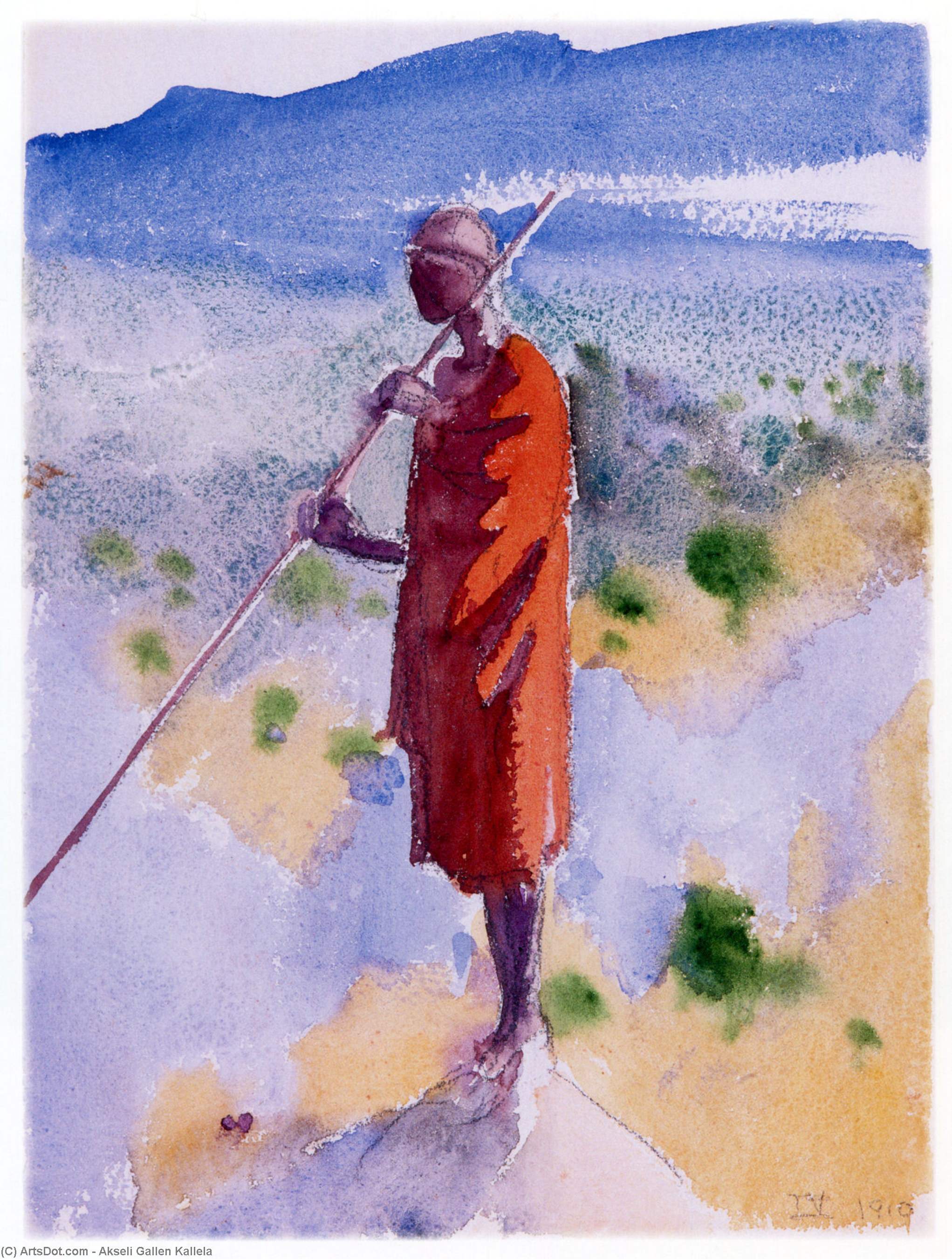 Wikioo.org – La Enciclopedia de las Bellas Artes - Pintura, Obras de arte de Akseli Gallen Kallela - Kikuyu en una Capa de Red