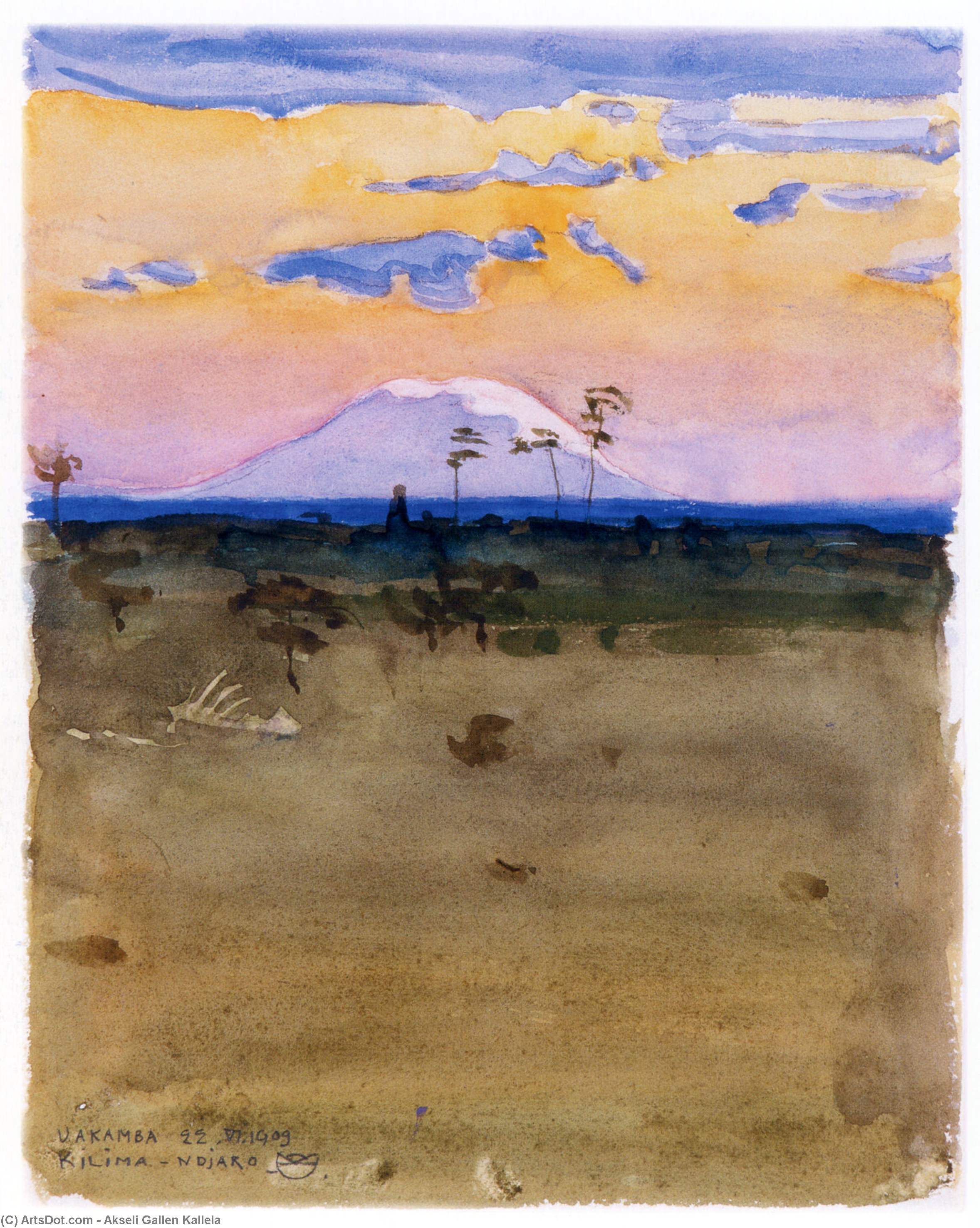 Wikioo.org - The Encyclopedia of Fine Arts - Painting, Artwork by Akseli Gallen Kallela - Kilimanjaro at Sunset