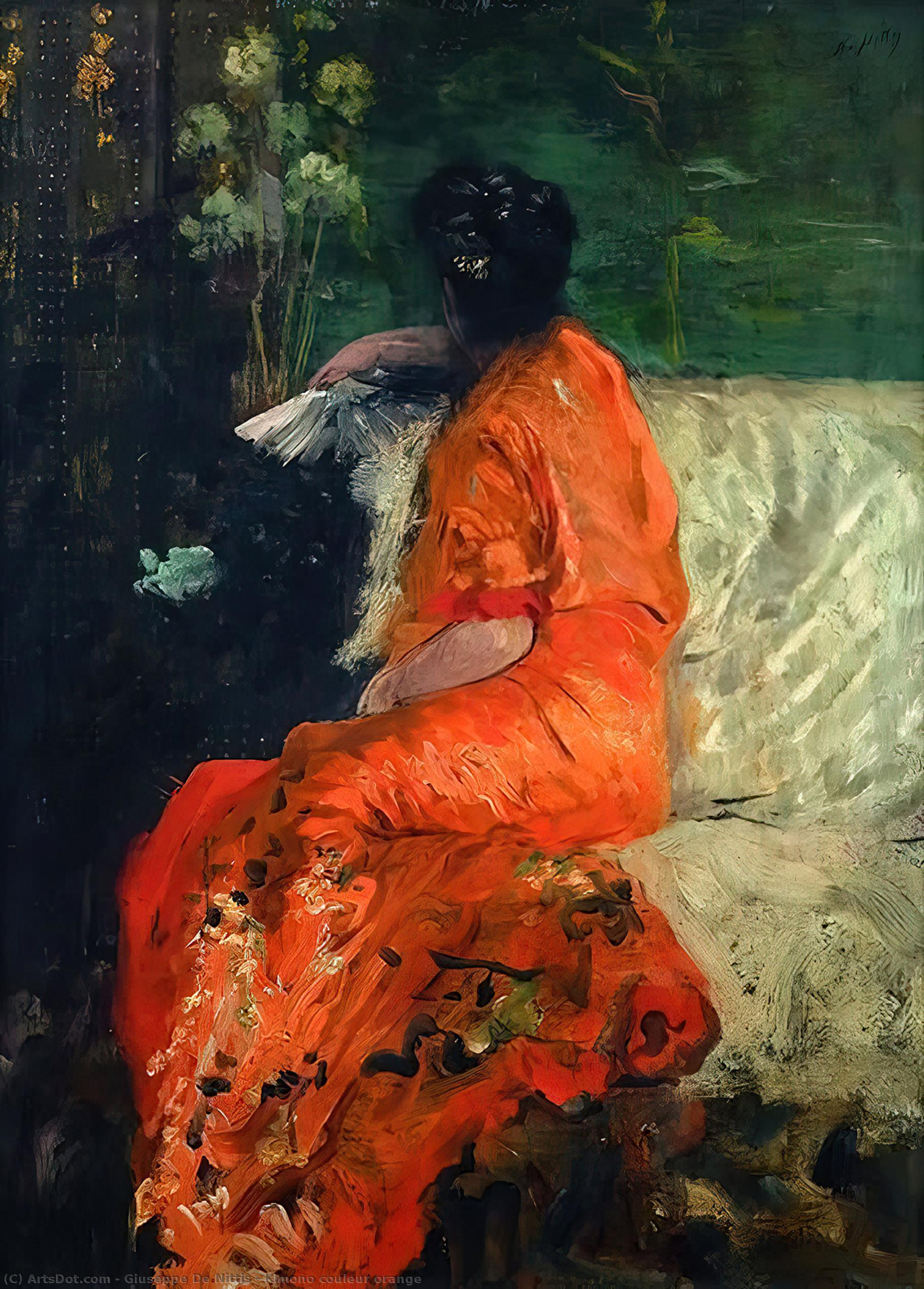 Wikioo.org - The Encyclopedia of Fine Arts - Painting, Artwork by Giuseppe De Nittis - The Orange Kimono