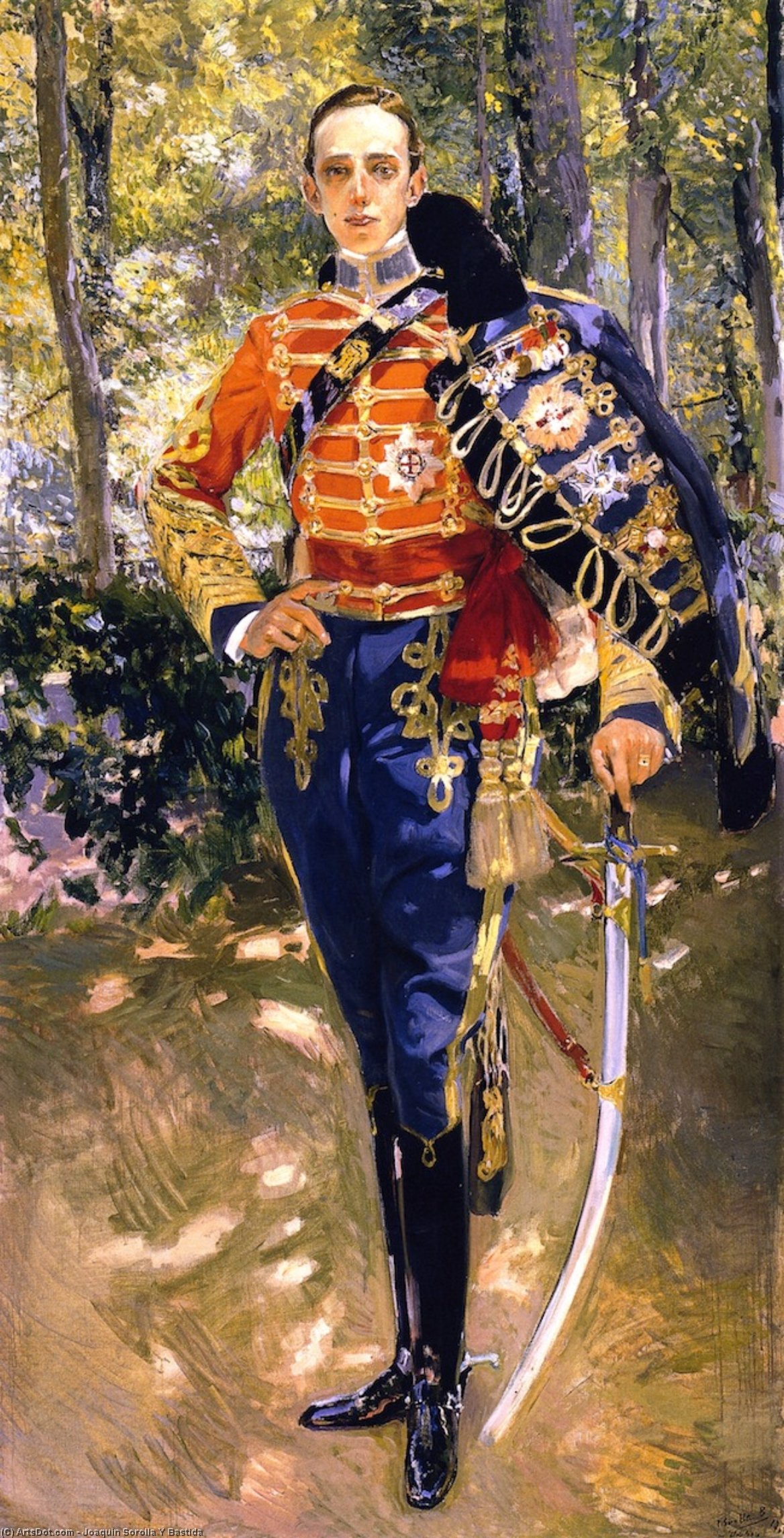 Wikioo.org - The Encyclopedia of Fine Arts - Painting, Artwork by Joaquin Sorolla Y Bastida - The King Alfonso XIII in a Hussar's Uniform